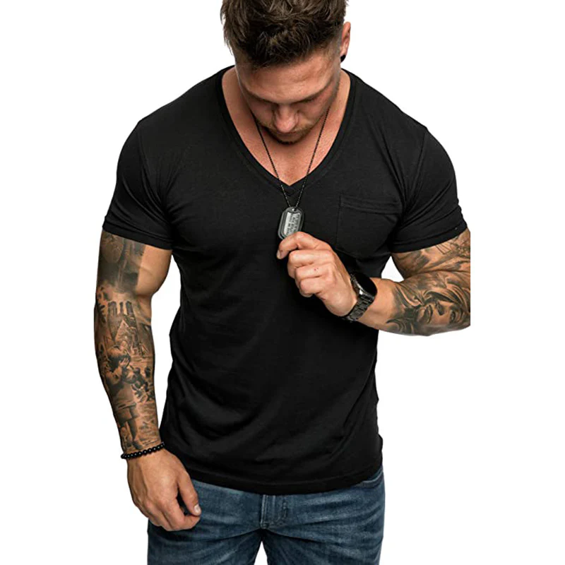 Herren V-Ausschnitt T-Shirt aus weicher Baumwolle mit Brusttasche Heidi-Mode - Image 4