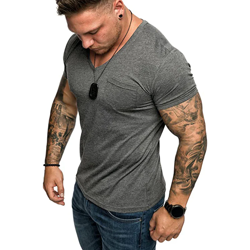 Herren V-Ausschnitt T-Shirt aus weicher Baumwolle mit Brusttasche Heidi-Mode - Image 6