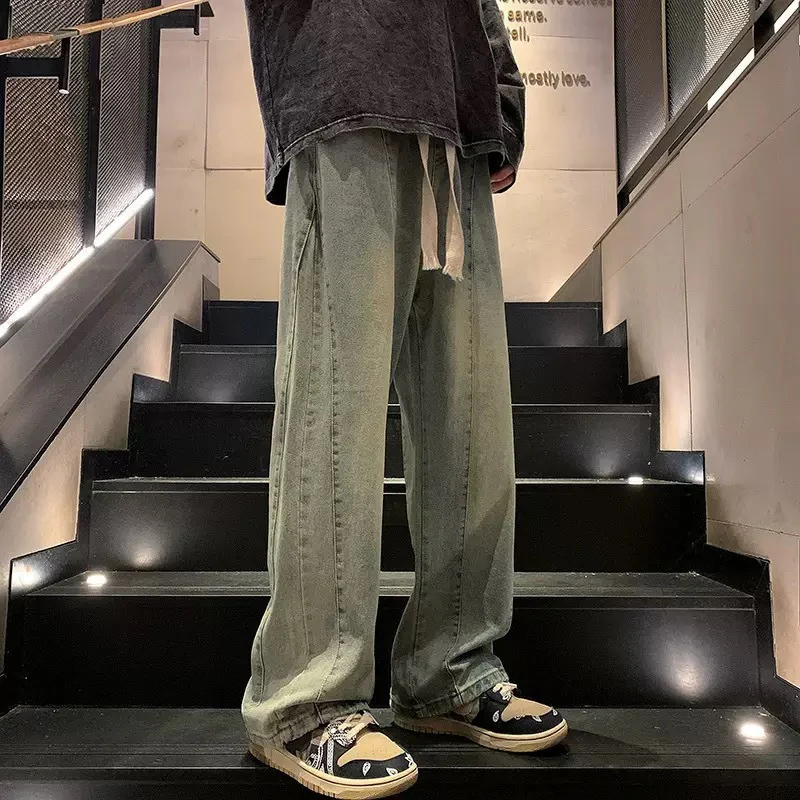 Herren weite Denim-Hose im urbanen Stil mit lässigem Schnitt und bequemem Gummizug Heidi-Mode