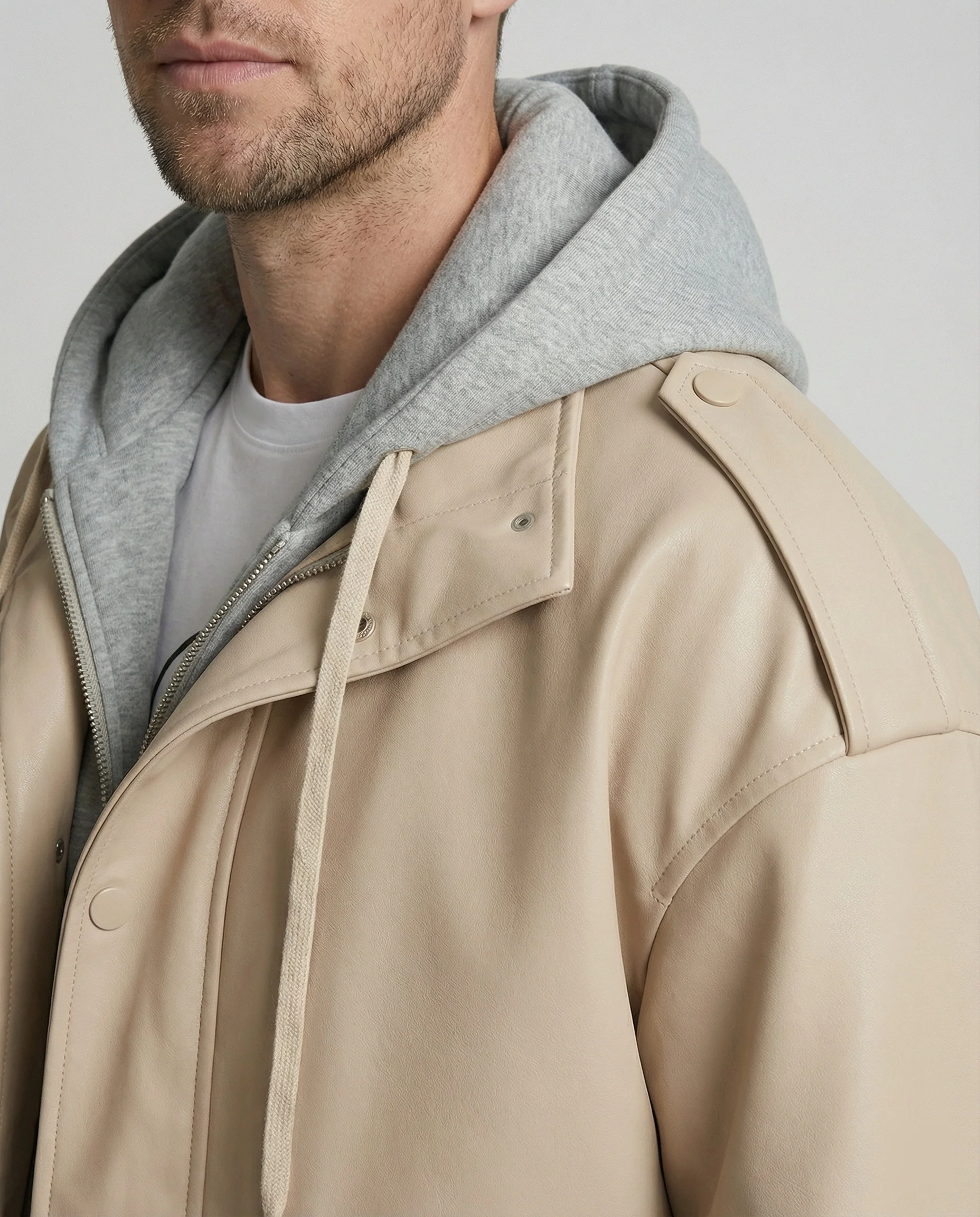 Herren Windbreaker Kapuzenjacke Lockerer Fake-Two-Piece Trenchcoat Frühling - Image 2