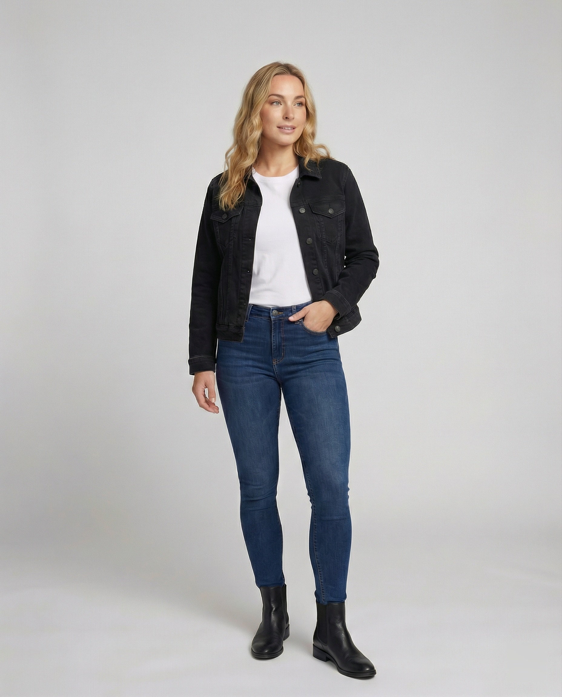 High Waist Jeans Dunkelblau Weites Bein Damen Denim Hose - Image 3