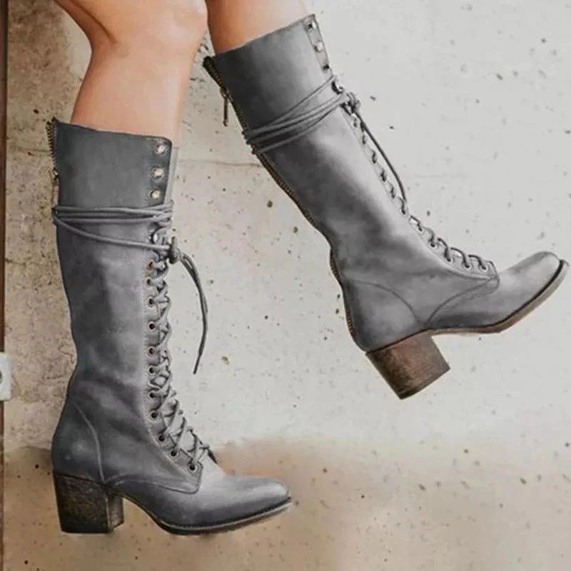 Damen Knielange Stiefel mit dickem Absatz Trendiger Stil Heidi Mode - Image 2