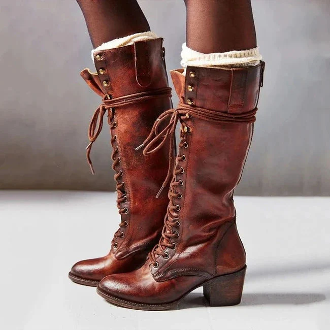 Damen Knielange Stiefel mit dickem Absatz Trendiger Stil Heidi Mode - Image 4