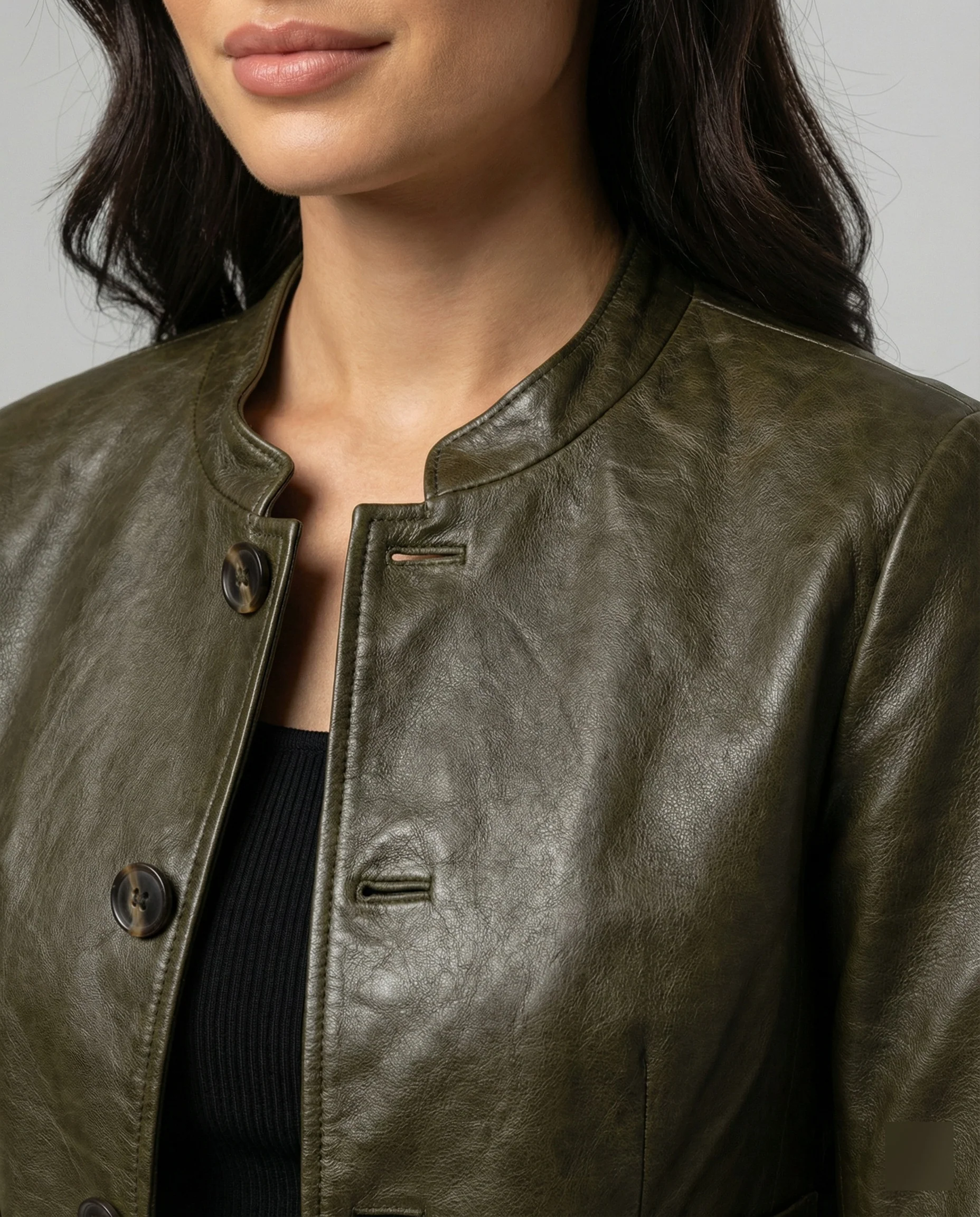 Kurze grüne Lederjacke Damen Übergröße Lockerer Schnitt Herbst Jacke - Image 2