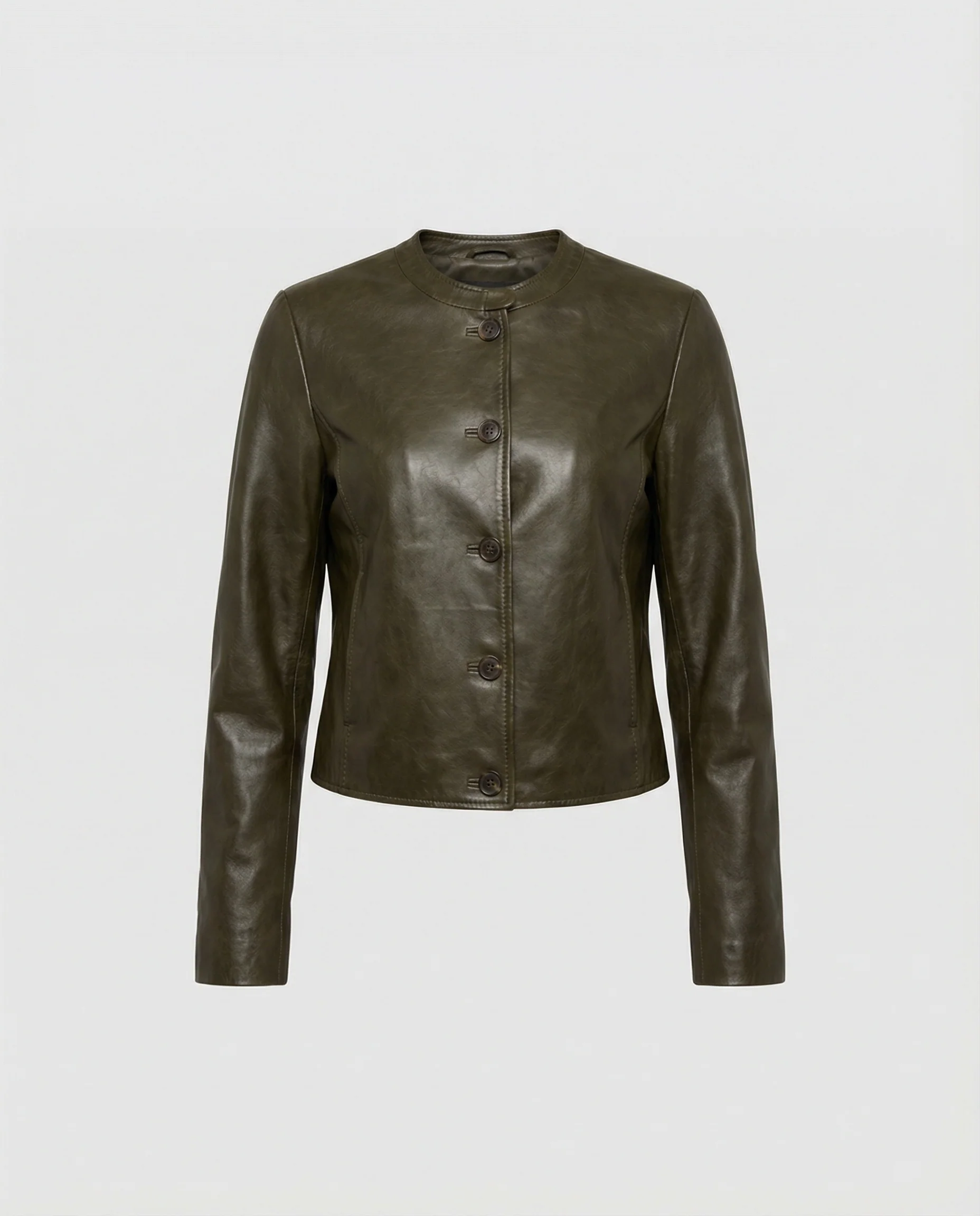 Kurze grüne Lederjacke Damen Übergröße Lockerer Schnitt Herbst Jacke - Image 4
