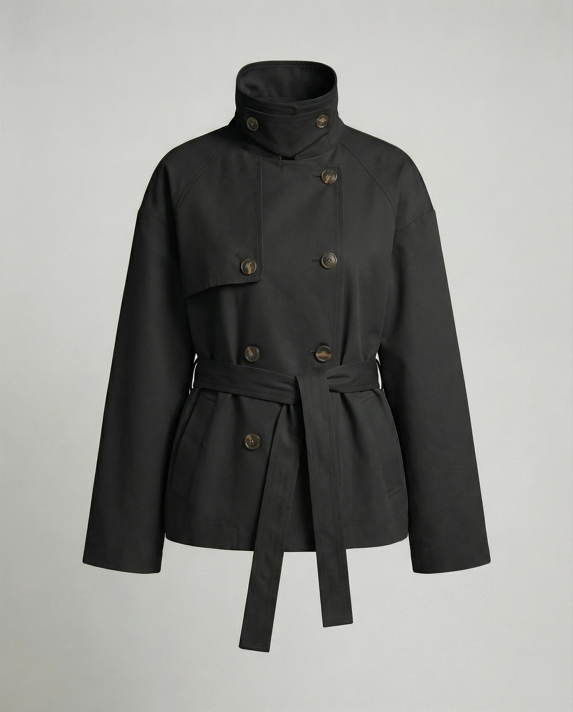Kurzjacke Zweireihig Retro Oversize Trenchcoat-Stil American Vintage - Image 5