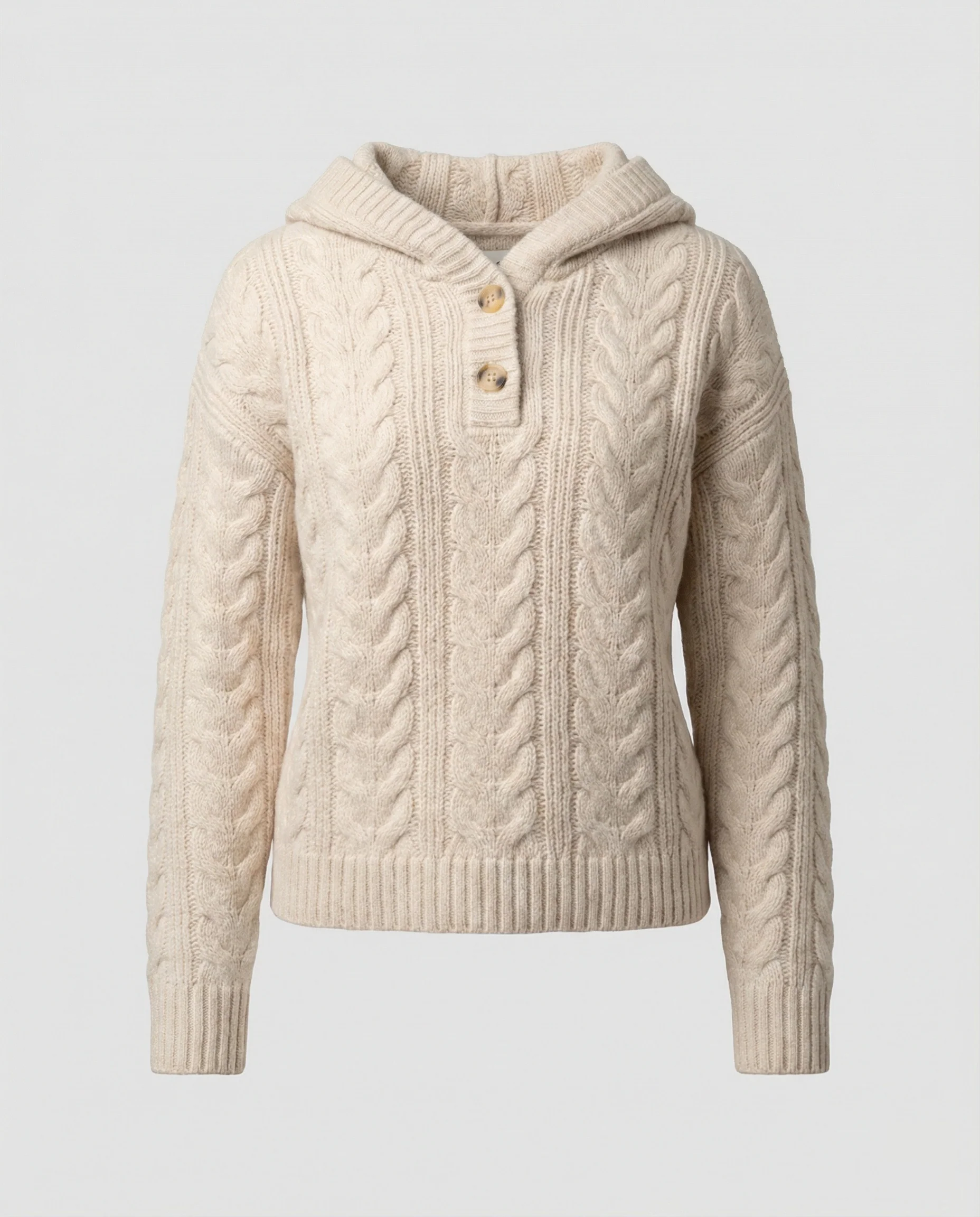 Kuscheliger Damen Strickpullover mit Kapuze Weißer Longsleeve Casual Look - Image 5