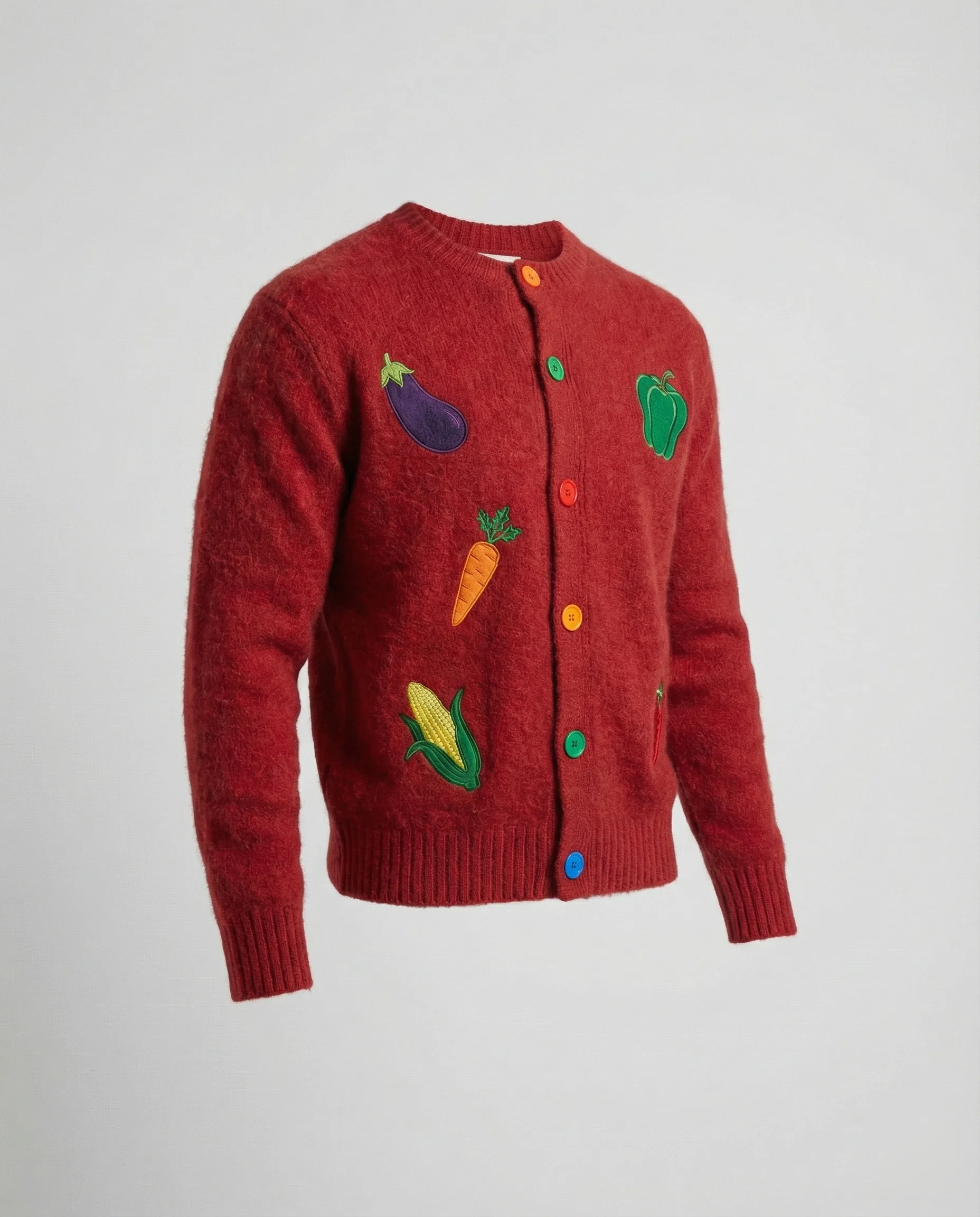 Lässige Retro Strickjacke mit bunten Regenbogen-Knöpfen und feiner Stickerei - Image 5