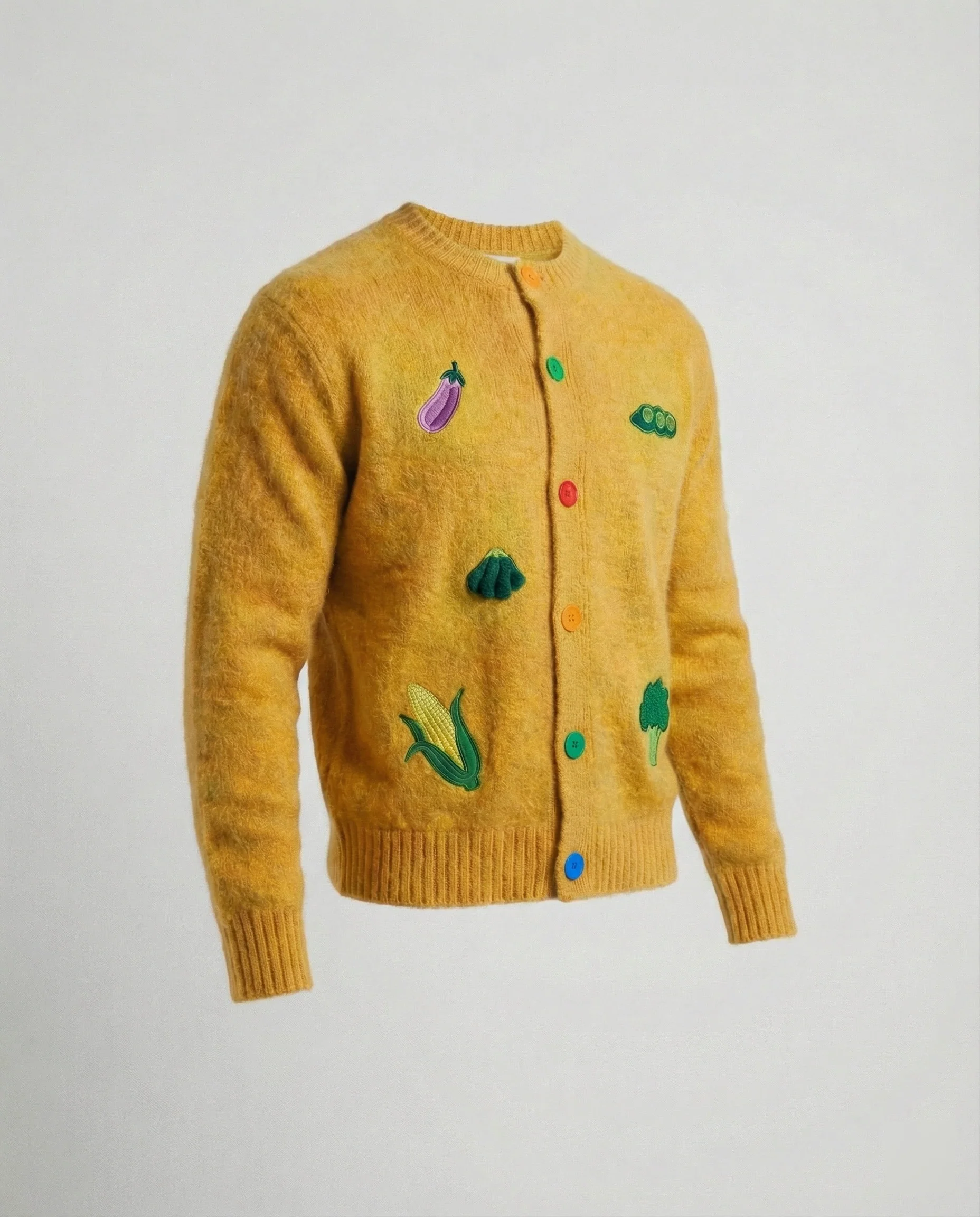 Lässige Retro Strickjacke mit bunten Regenbogen-Knöpfen und feiner Stickerei - Image 6