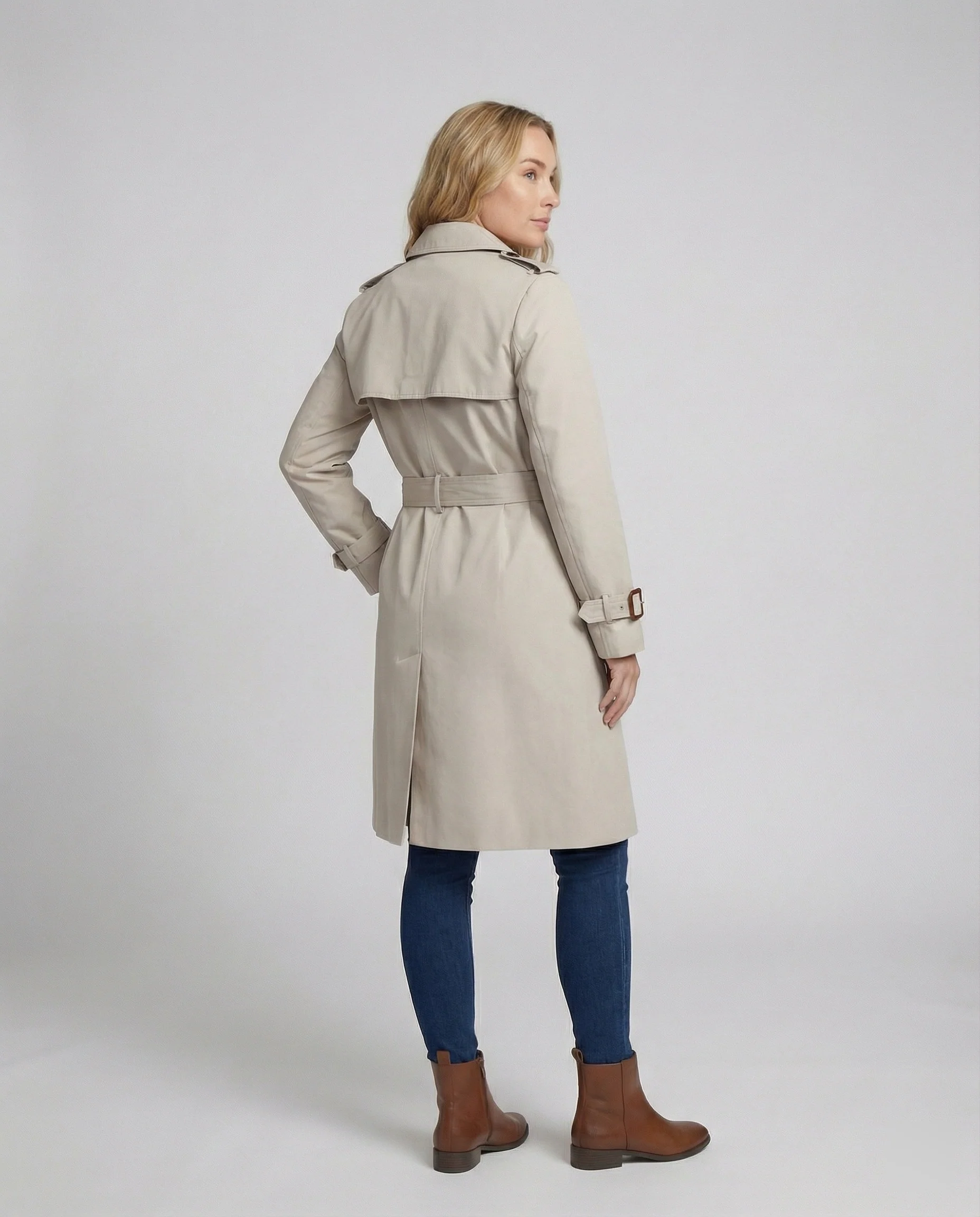 Lässiger Damen Trenchcoat Oversize Design Herbst Jacke in Grau - Image 4