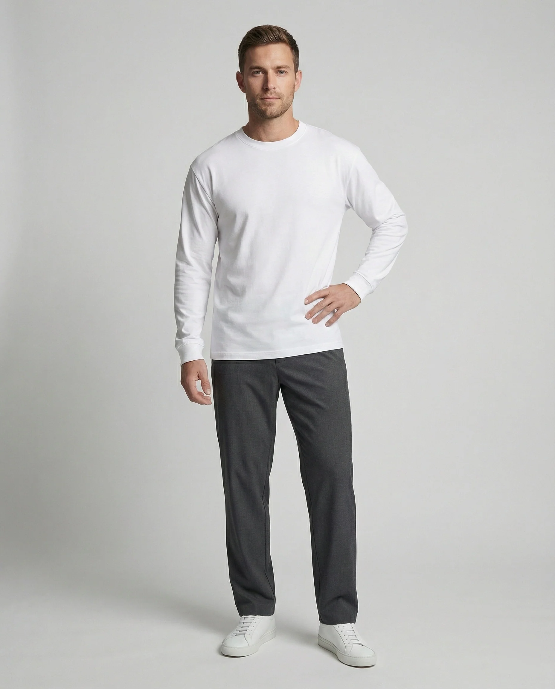 Lässiges Baumwoll Langarmshirt Weiß Oversize T-Shirt für coole Urban Styles - Image 2