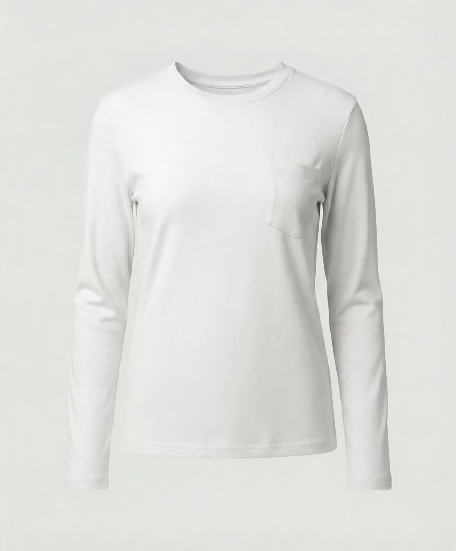 Lässiges Damen Langarmshirt Rundhals Tasche Loose Fit - Image 6