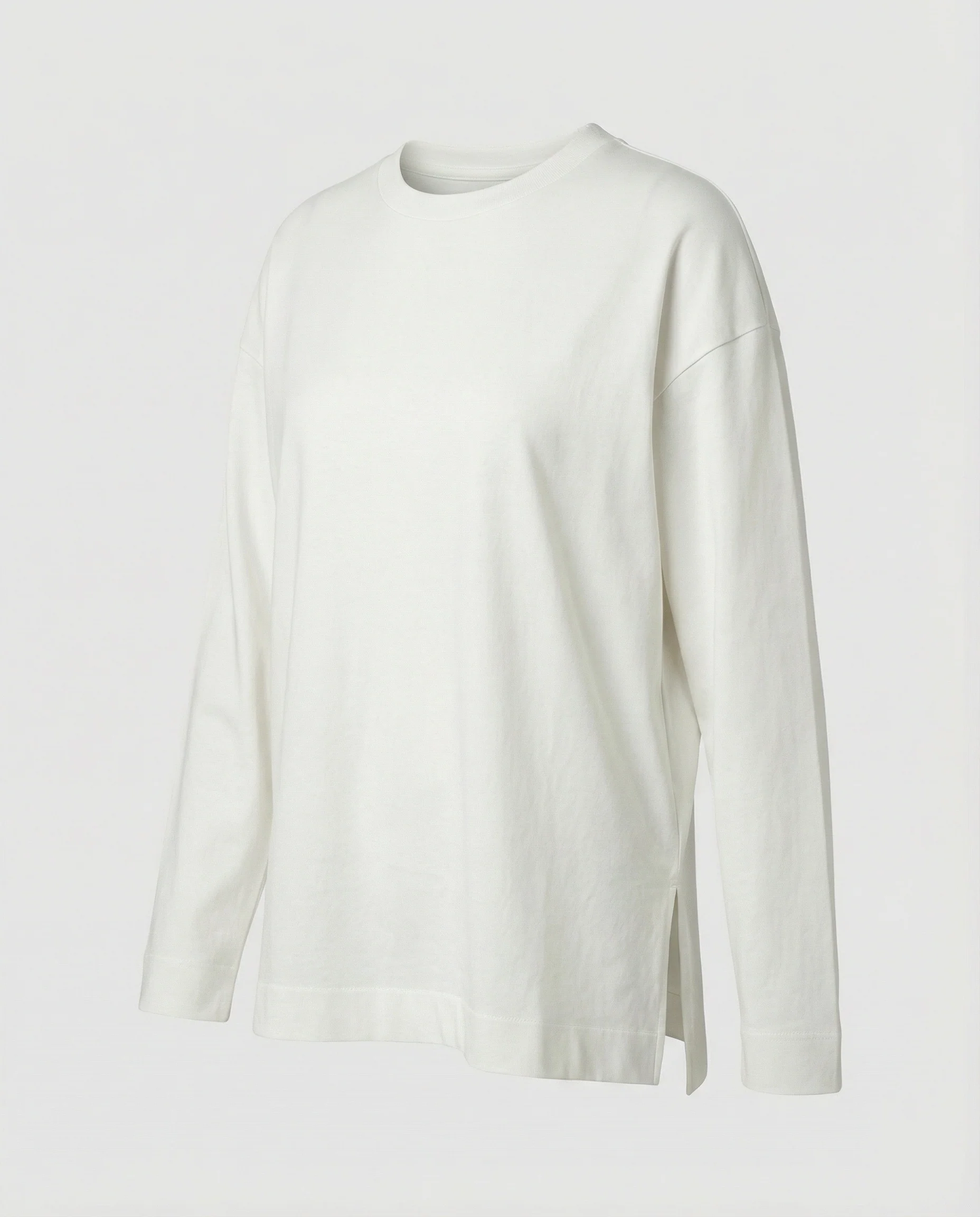 Lässiges Oversize Langarmshirt Damen Baumwolle Weiß mit Seitenschlitz Herbst - Image 5