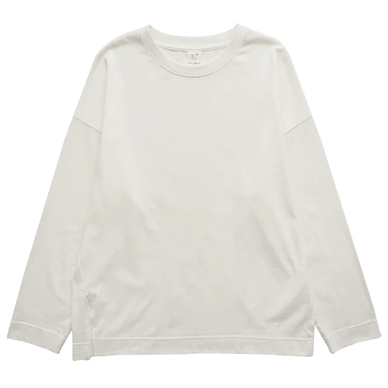 Lässiges Oversize Langarmshirt Damen Baumwolle Weiß mit Seitenschlitz Herbst - Image 6