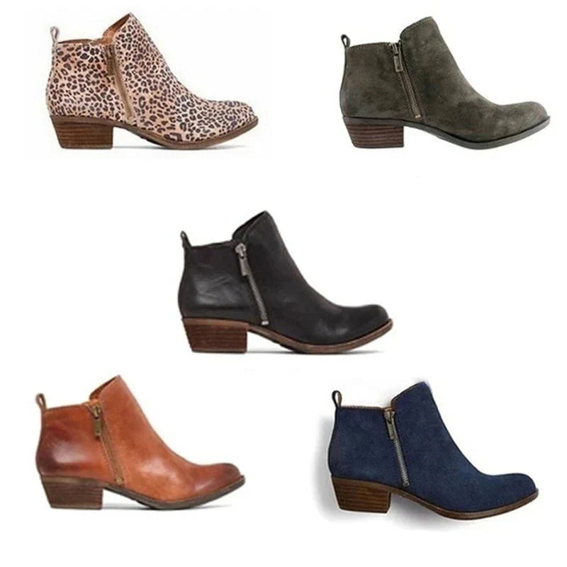 Leder Damen Stiefeletten mit Blockabsatz und seitlichem Reißverschluss – Marit Heidi Mode - Image 5