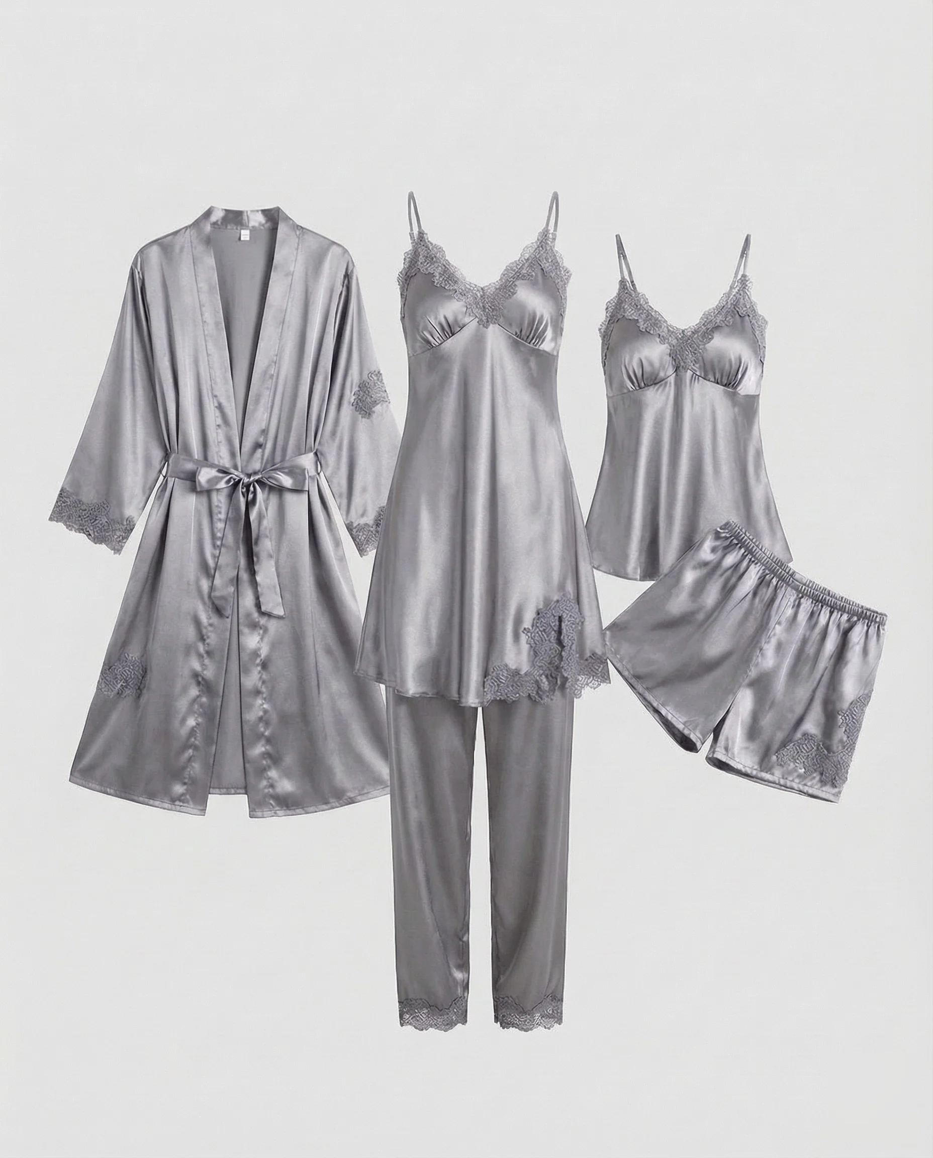 Damen Nachtwäsche Set 5-teilig mit Spitzenbesatz & Morgenmantel | Heidi-Mode - Image 9