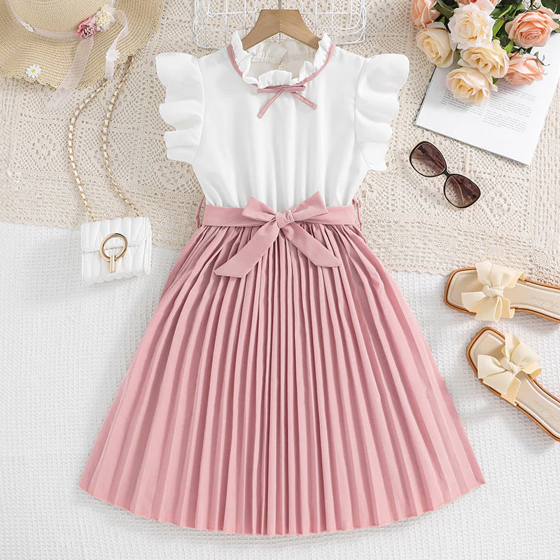 Mädchen Faltenrockkleid mit Puffärmeln und Taillenknoten Heidi-Mode - Image 10