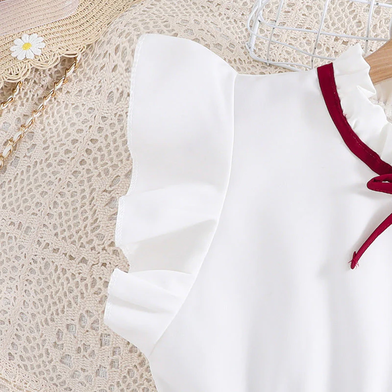 Mädchen Faltenrockkleid mit Puffärmeln und Taillenknoten Heidi-Mode - Image 3
