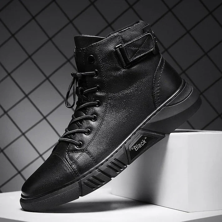 Einzigartige schwarze Lederschuhe Heidi Mode