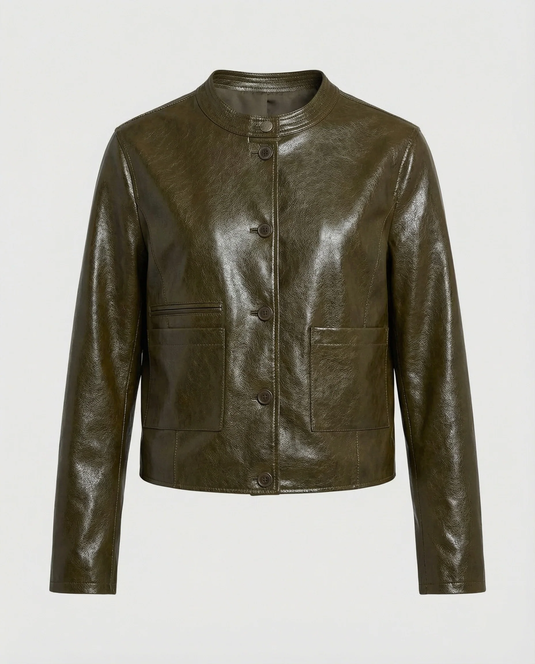 Modische grüne Kurzjacke aus Kunstleder für kurvige Frauen - Image 4