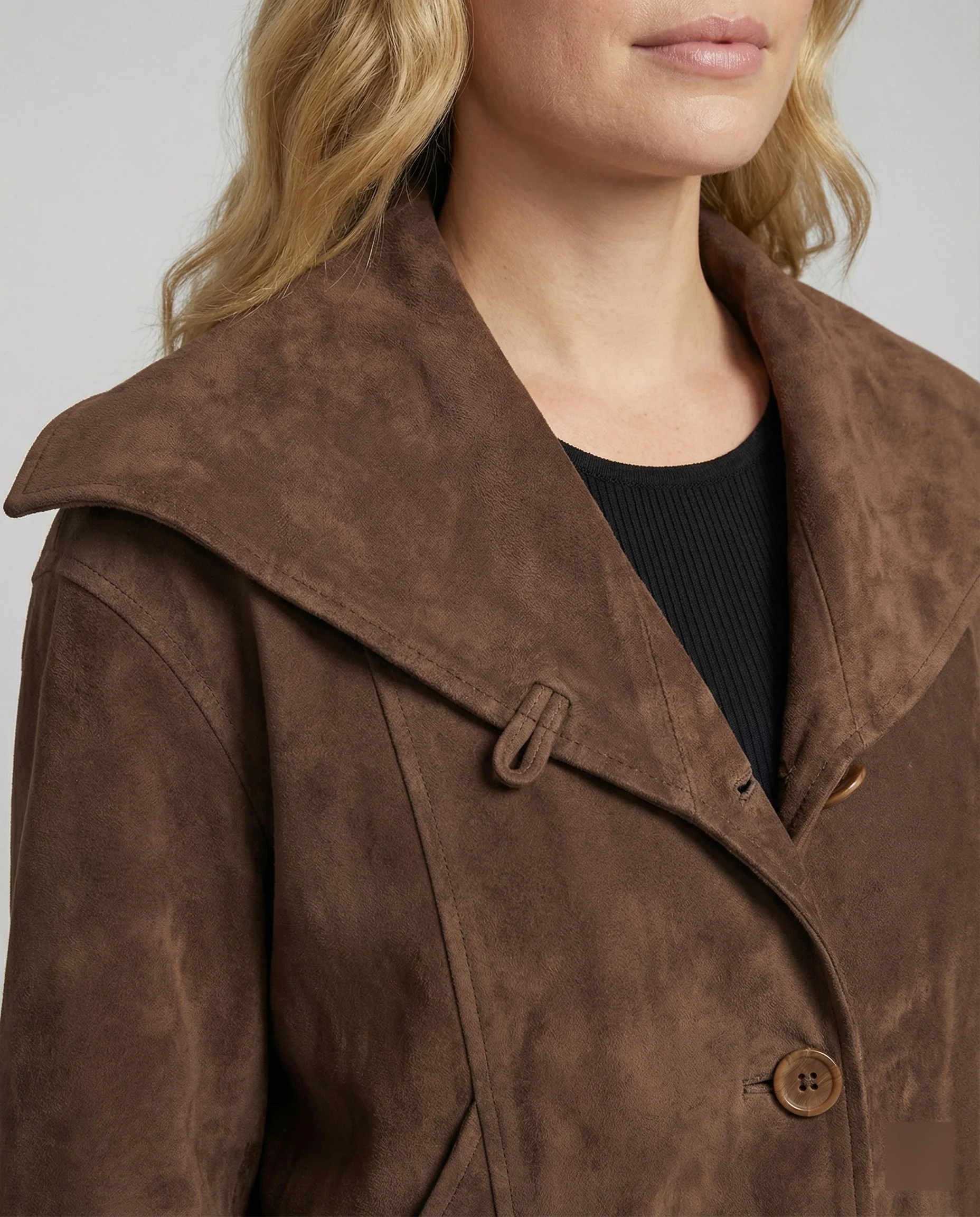 Modische Strick-Suede-Winterjacke für Damen in Kaffeebraun mit Reverskragen - Image 2