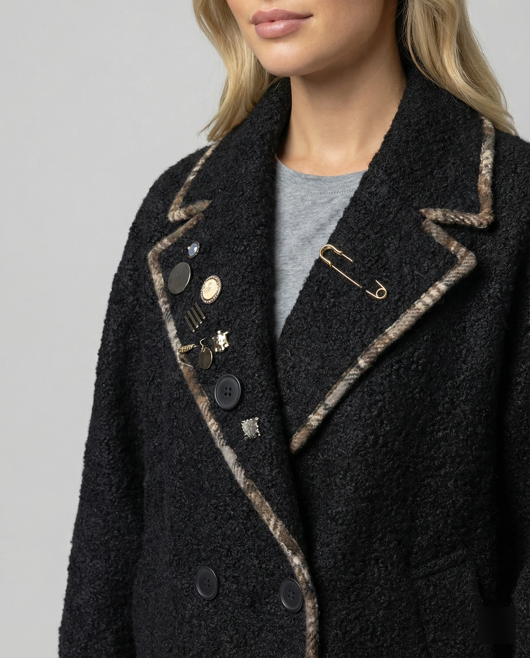 Modisches Retro Wollmix Damen Sakko im verspielten Fake-Zweiteiler Design - Image 2