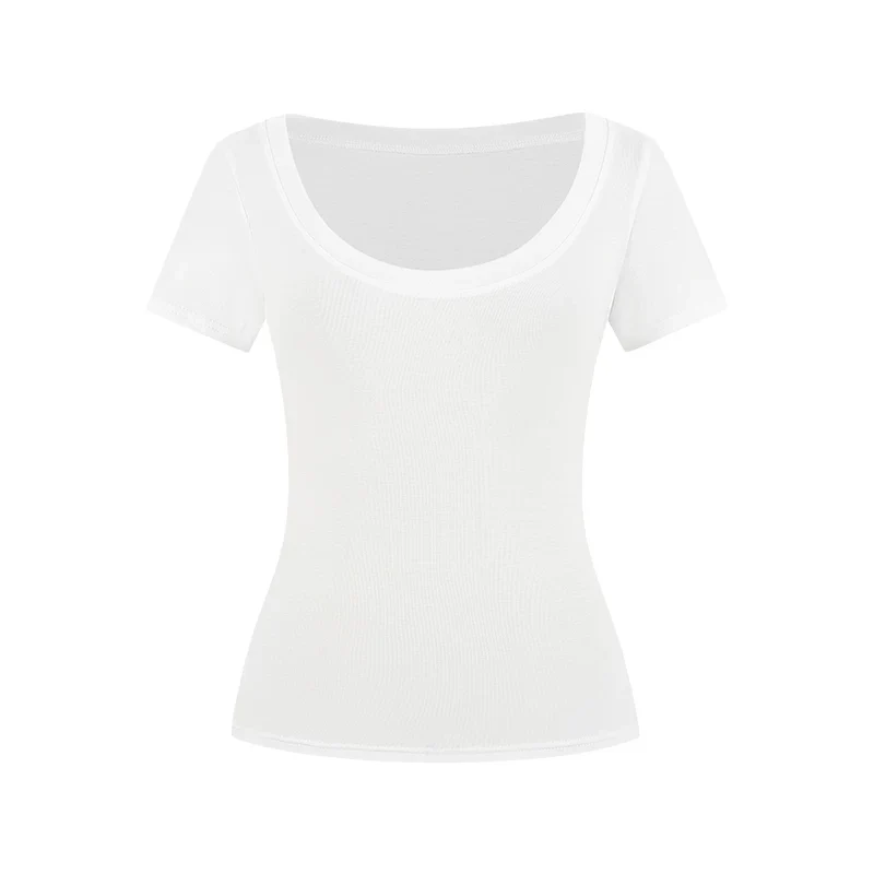 Damen T-Shirt U-Ausschnitt Slim-Fit Kurzarm Basic Crop Top - Image 11