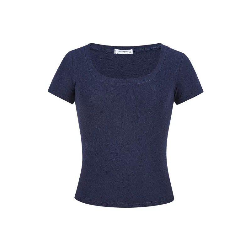 Damen T-Shirt U-Ausschnitt Slim-Fit Kurzarm Basic Crop Top - Image 18