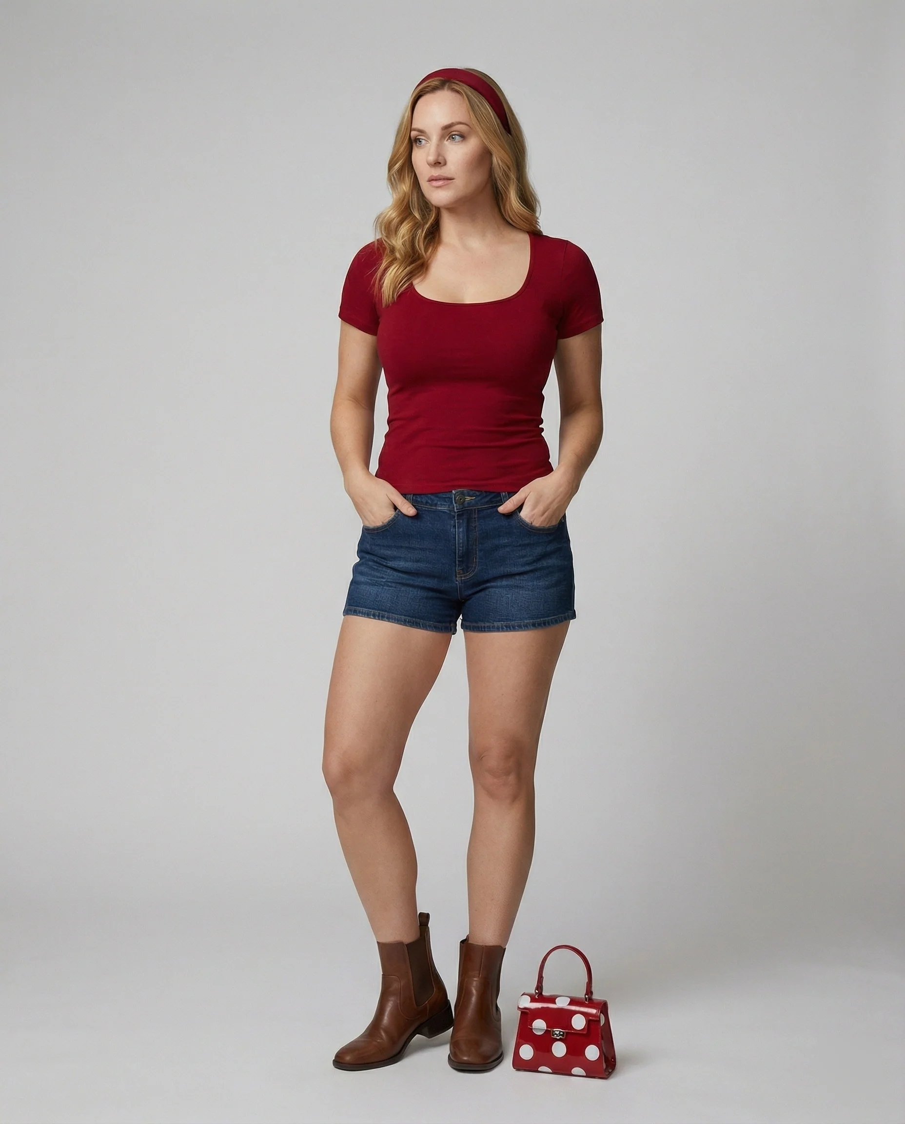 Damen T-Shirt U-Ausschnitt Slim-Fit Kurzarm Basic Crop Top - Image 3