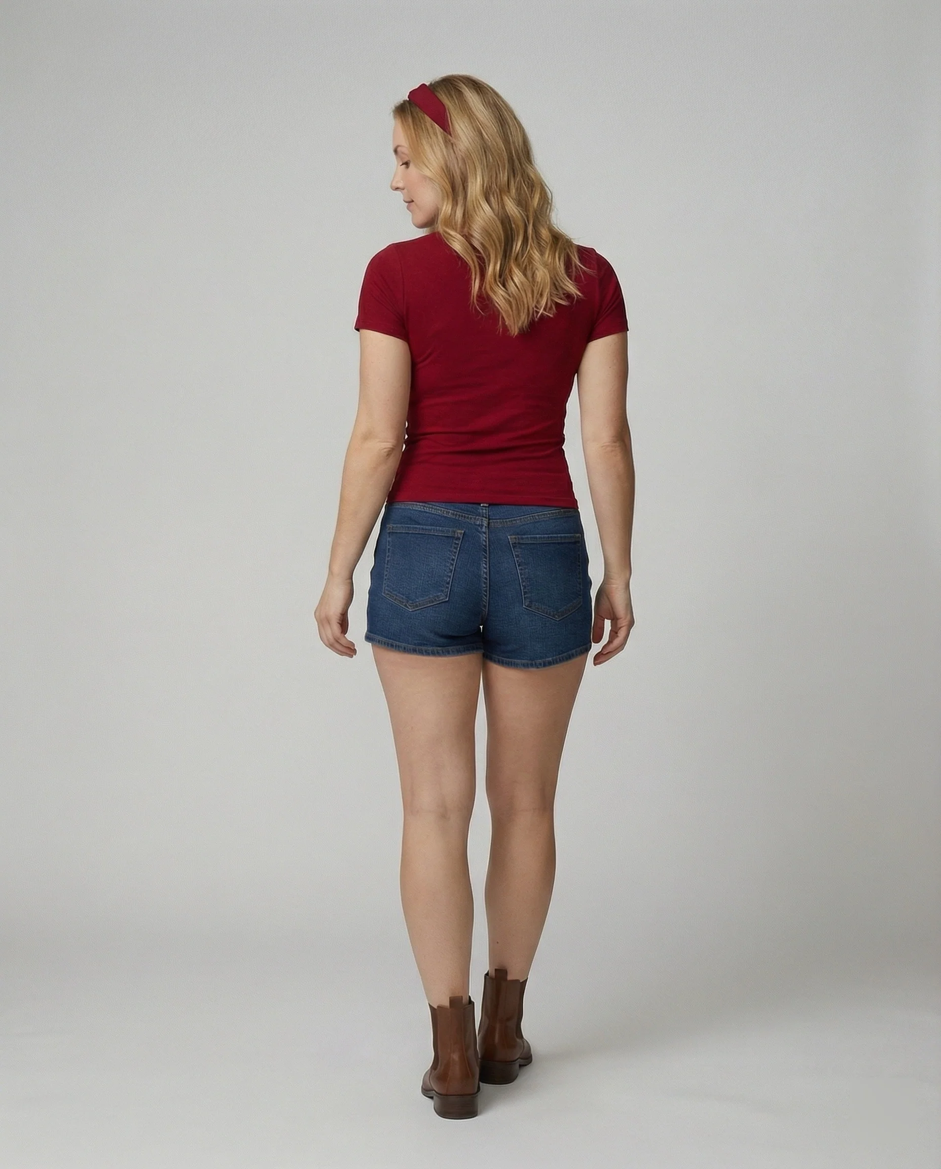 Damen T-Shirt U-Ausschnitt Slim-Fit Kurzarm Basic Crop Top - Image 4
