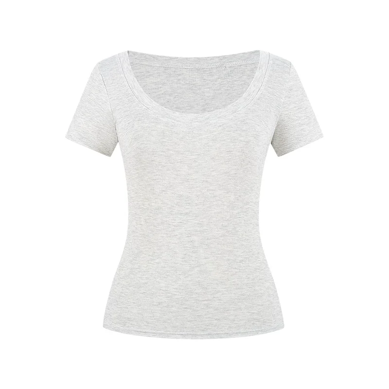 Damen T-Shirt U-Ausschnitt Slim-Fit Kurzarm Basic Crop Top - Image 8
