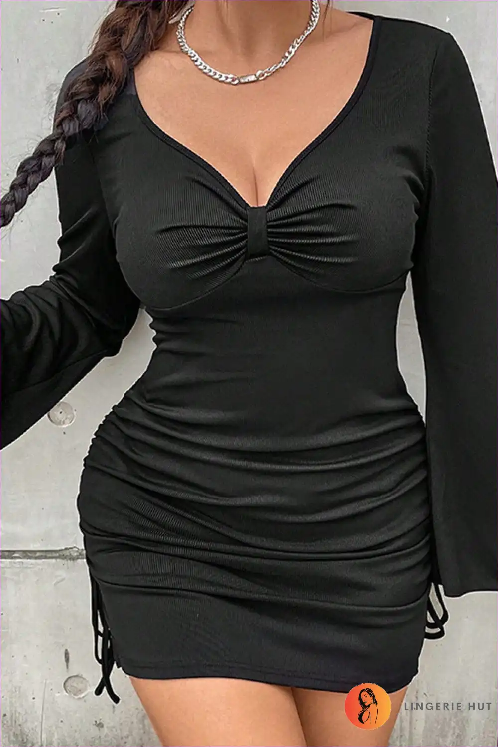 Heidi-Mode | Große Größen V-Ausschnitt Raffung Kleid - Eleganz Neu Definiert