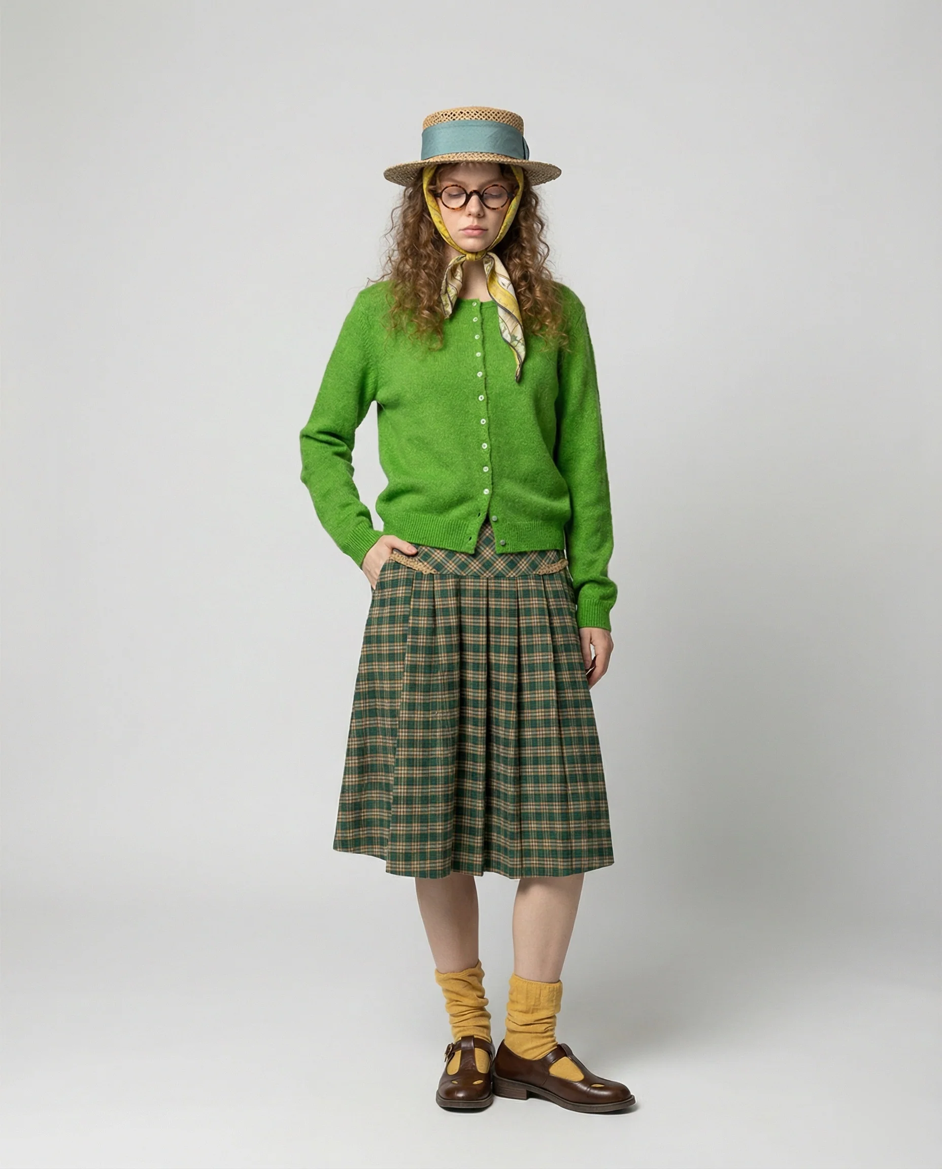 Retro Strickjacke Grün mit Perlenknöpfen Slim Fit Cardigan - Image 3