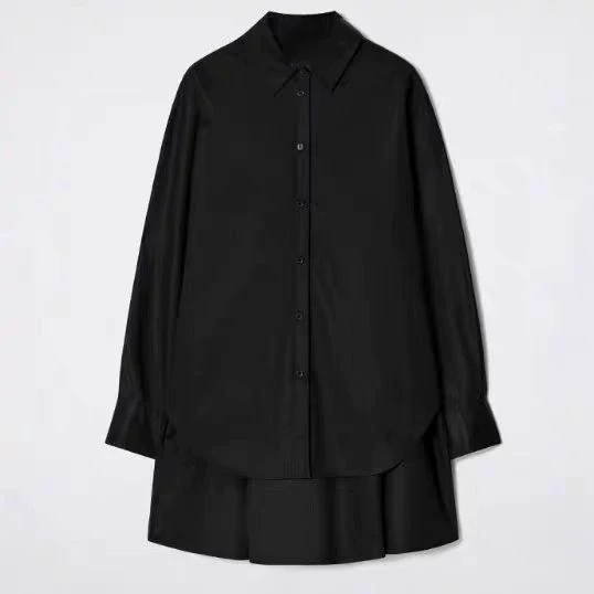 Schickes schwarzes Kleid mit Trompetenärmeln und Polo-Kragen für Damen - Image 5