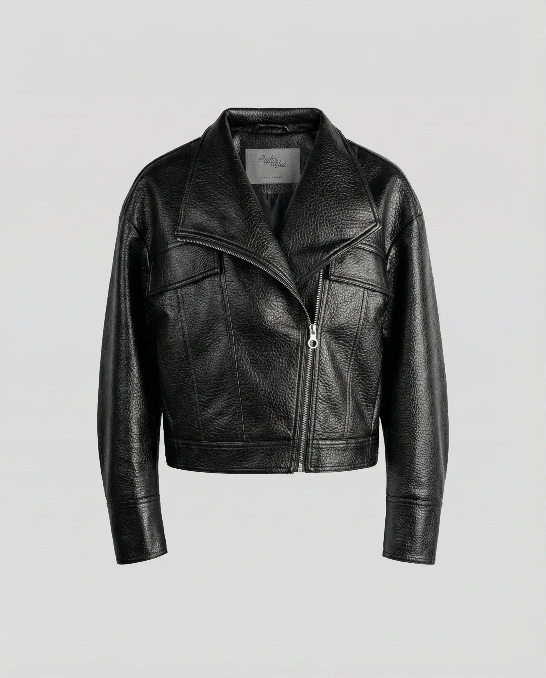 Schwarze Damen PU Lederjacke Kurz American Biker Look - Image 3
