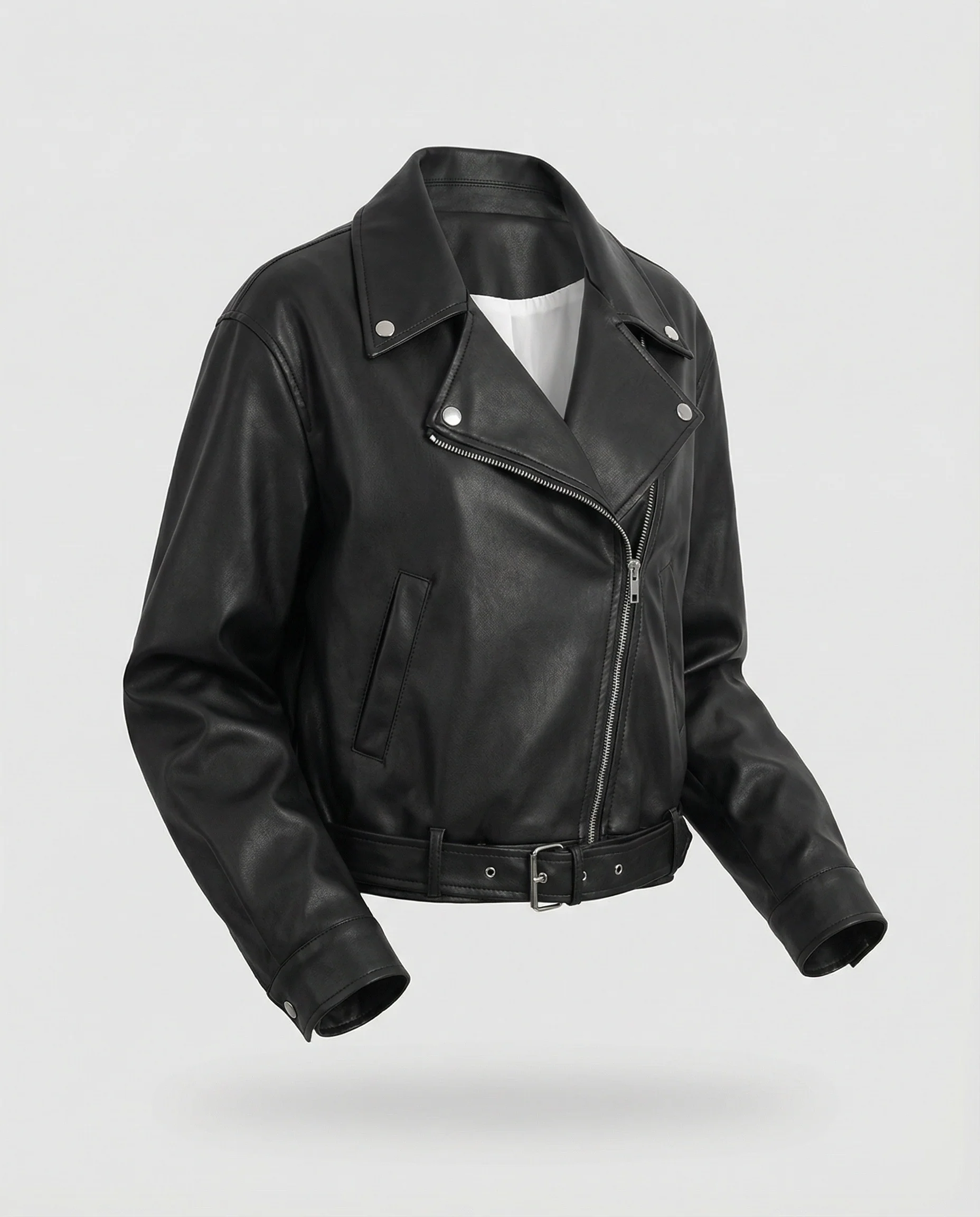 Schwarze PU-Leder Bikerjacke Damen Kurz Locker Vintage Frühlingsjacke - Image 5