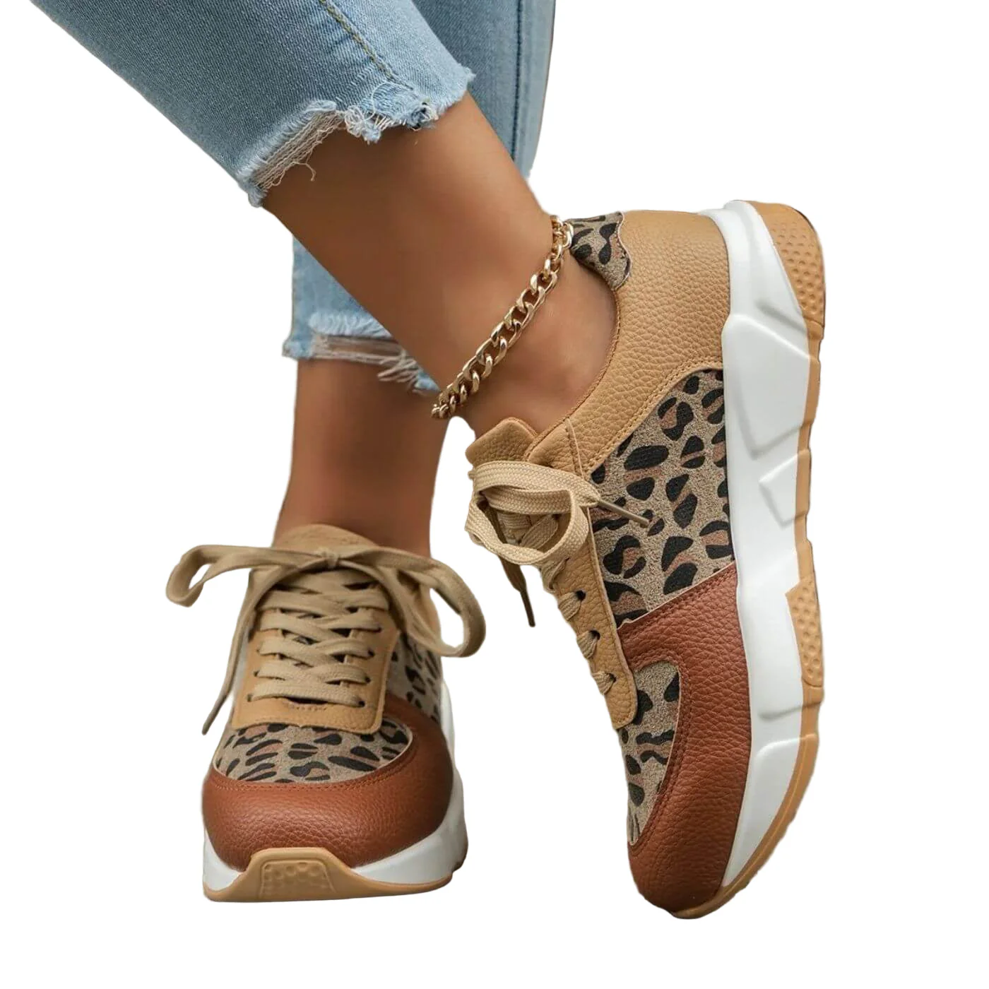 Damen Sneakers Leopard Druck Bequeme Passform Heidi Mode - Image 4