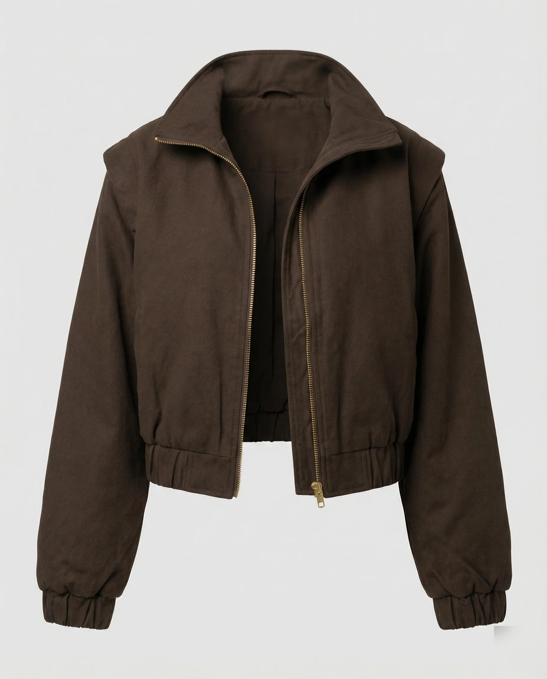 Taillierte Damen Kunstlederjacke mit Schulterpolstern Braun Kurz geschnitten Modisch - Image 3