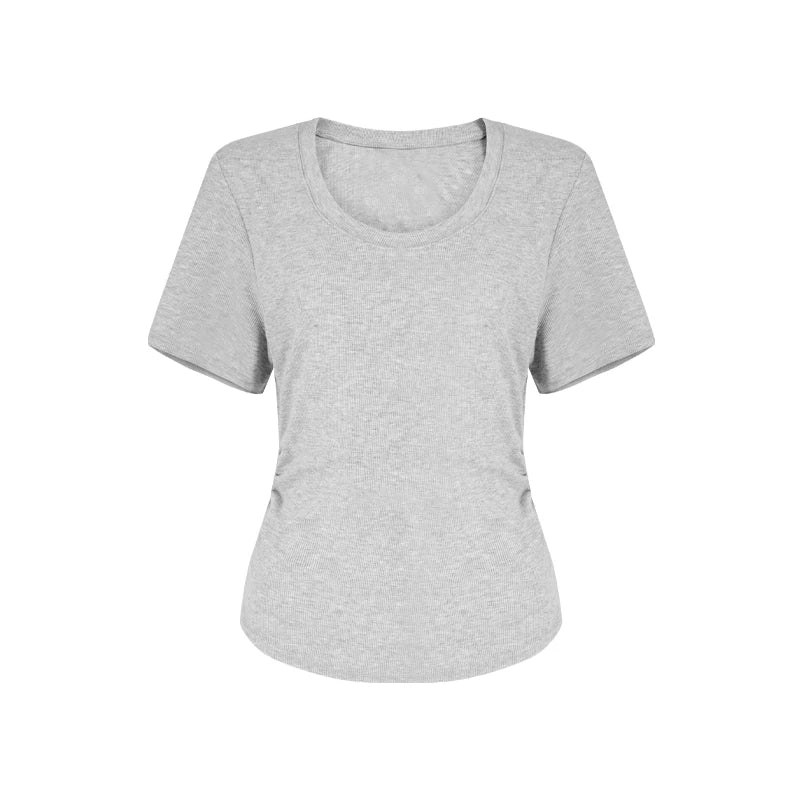 Tailliertes Damen Sommer T-Shirt Kurzarm U-Ausschnitt Baumwolle - Image 6