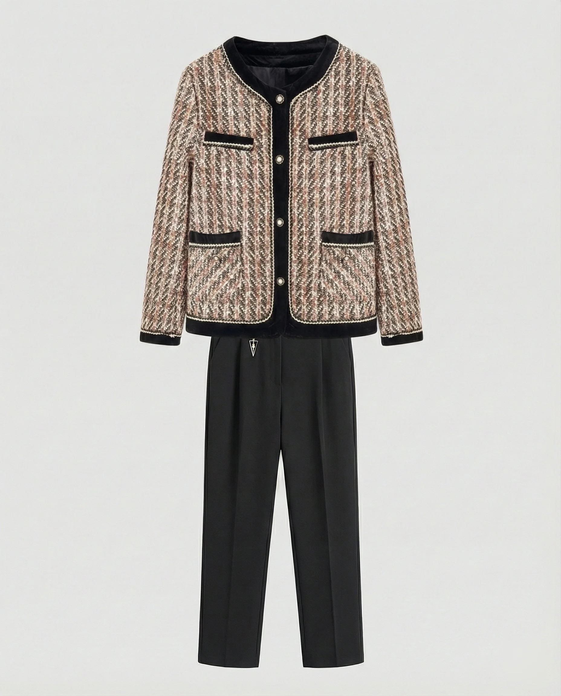 Tweed-Blazer im Bouclé-Look mit Samtbesatz und schlanker Anzughose Heidi Mode - Image 4