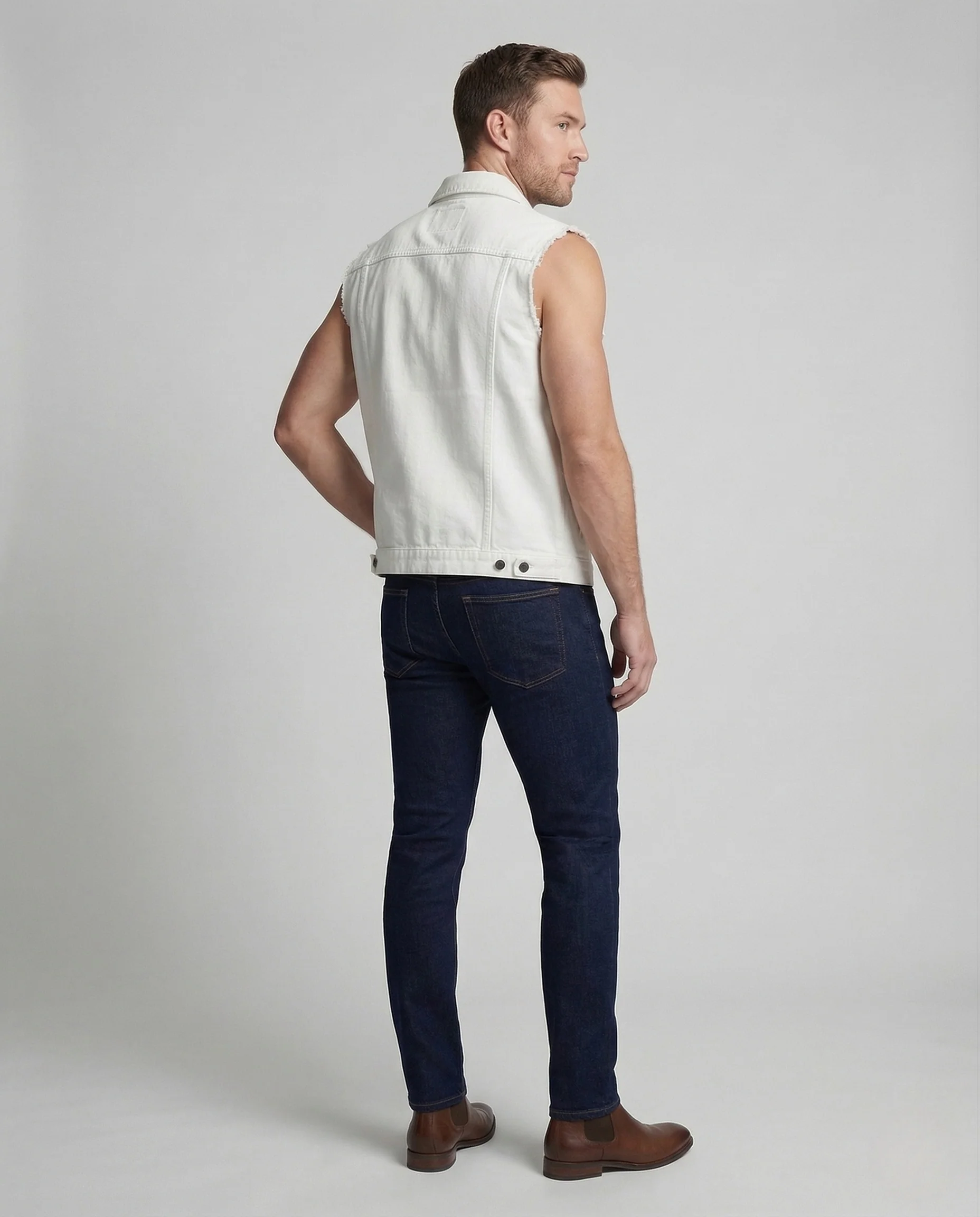 Unisex Jeansweste Baumwolle mit Retro Patches - Image 4