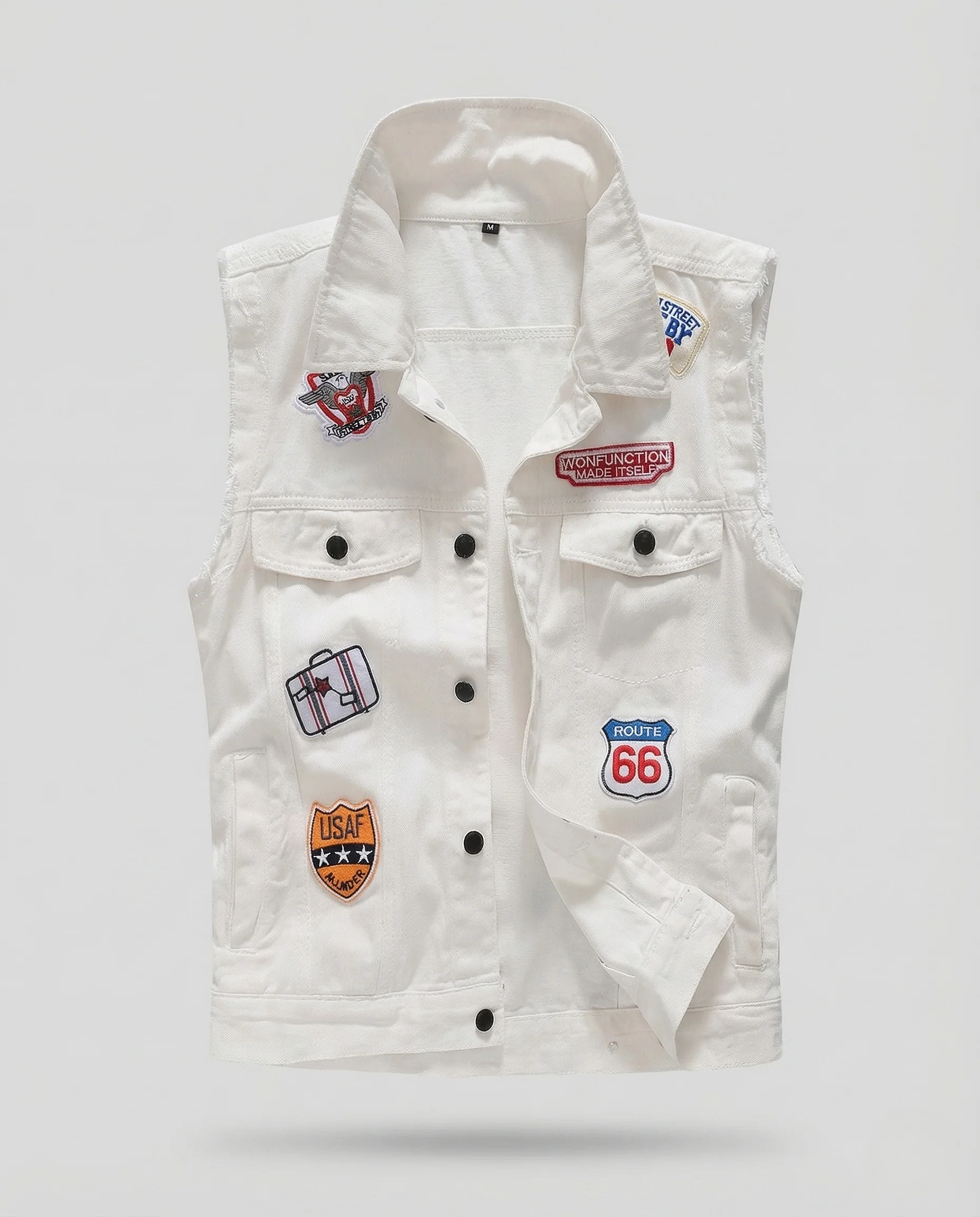 Unisex Jeansweste Baumwolle mit Retro Patches - Image 5