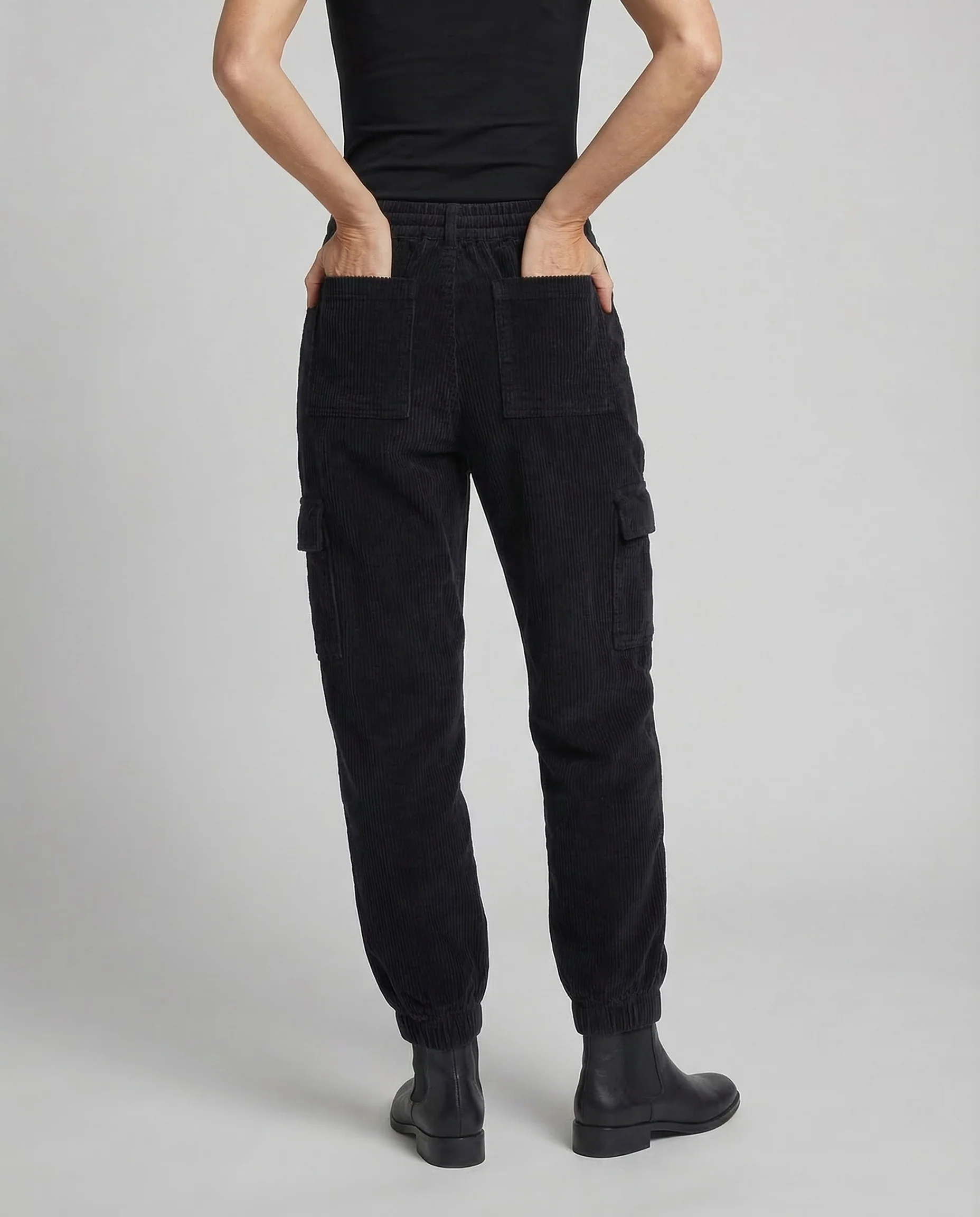 Unisex Feincord Cargohose Elastikbund Taschen - Image 2
