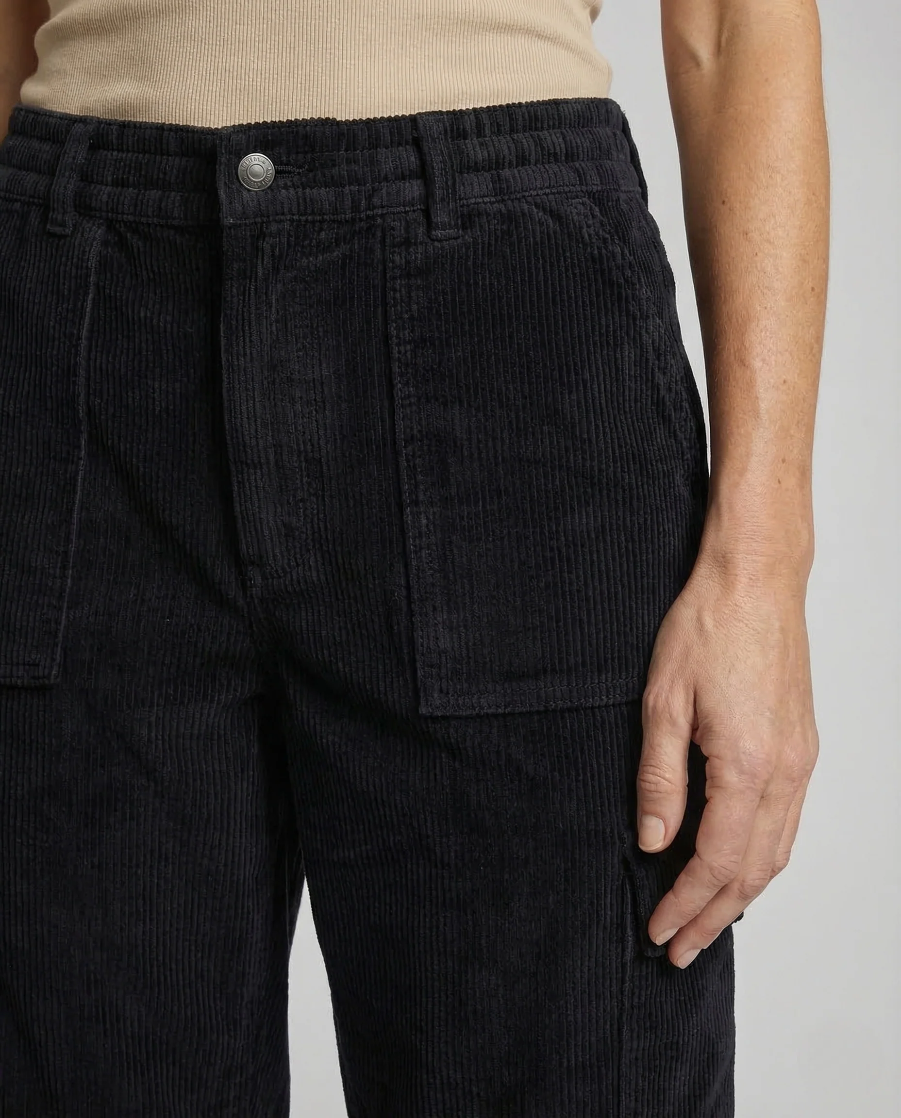 Unisex Feincord Cargohose Elastikbund Taschen - Image 3
