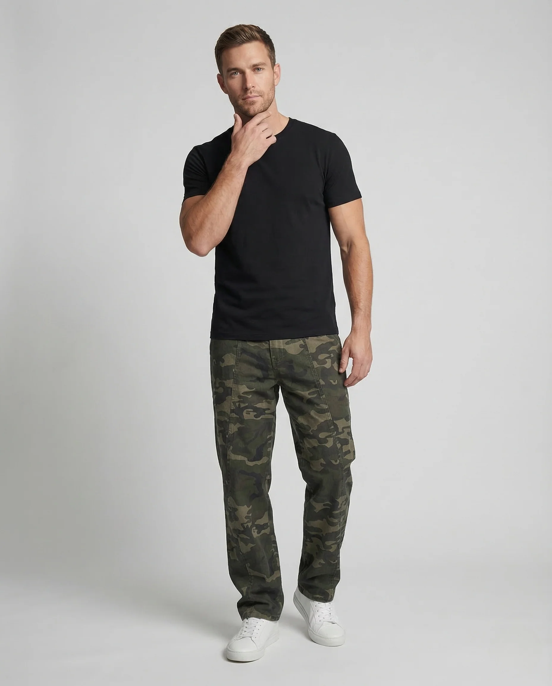 Unisex Cargohose Camouflage Gerade