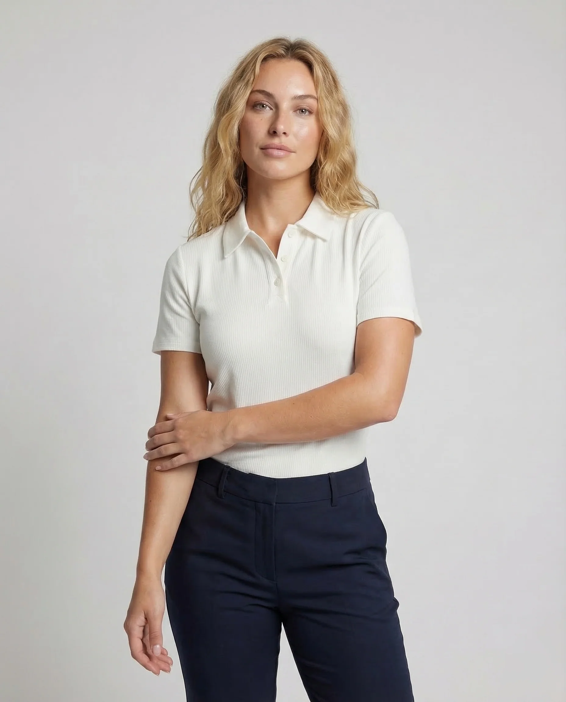 Unisex Feinripp Poloshirt mit Kentkragen aus Baumwollmix - Image 2