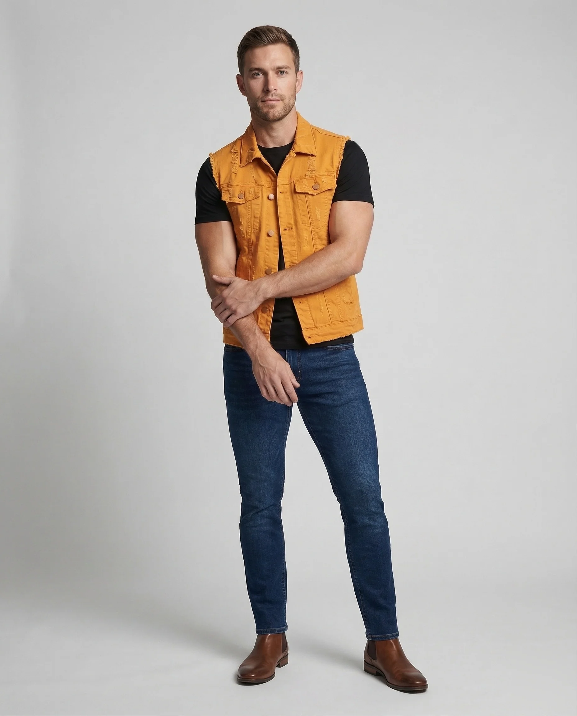 Unisex Jeansweste Used Look mit Druckknöpfen - Image 2