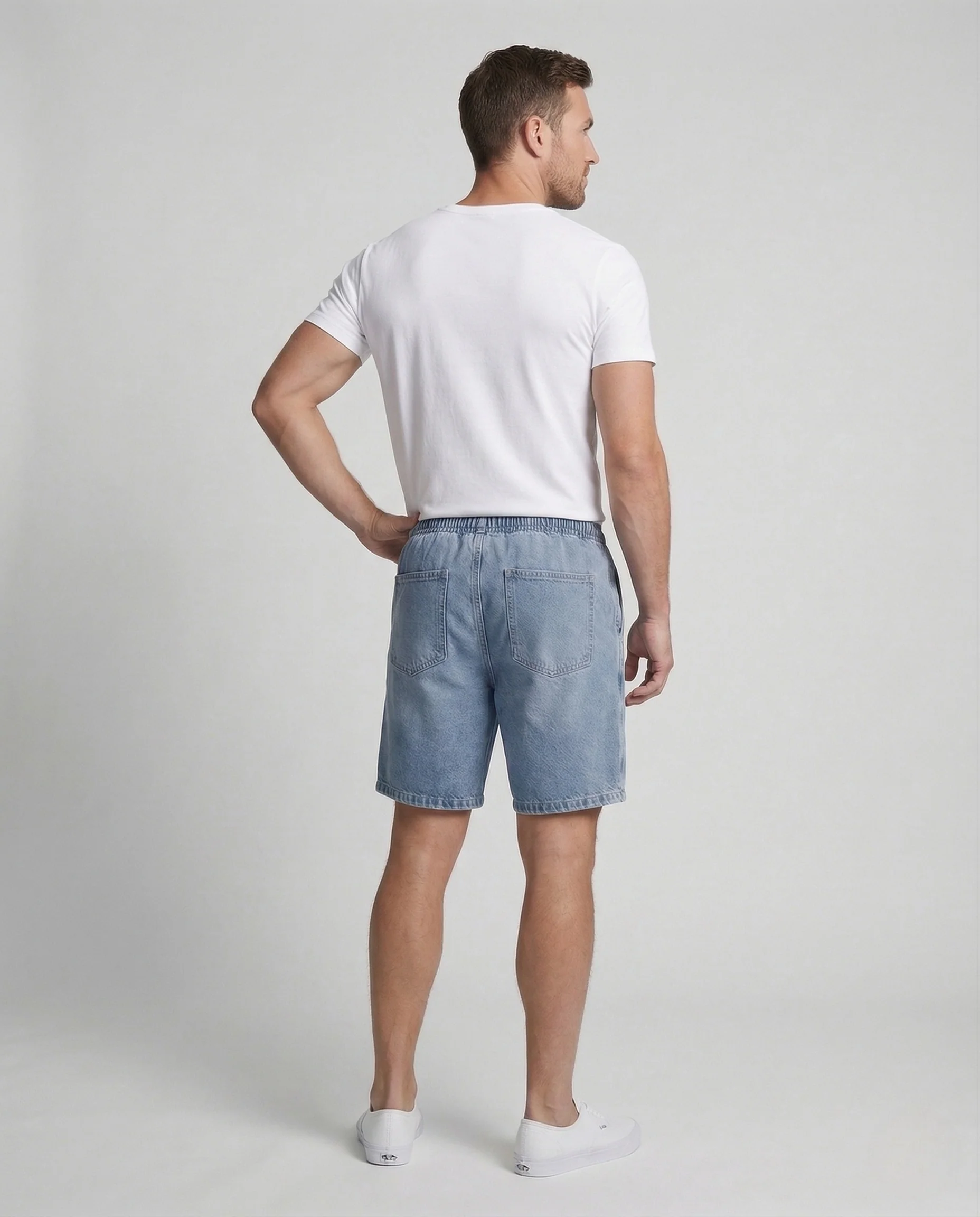 Unisex Jeans Shorts Elastischer Bund Tunnelzug - Image 4