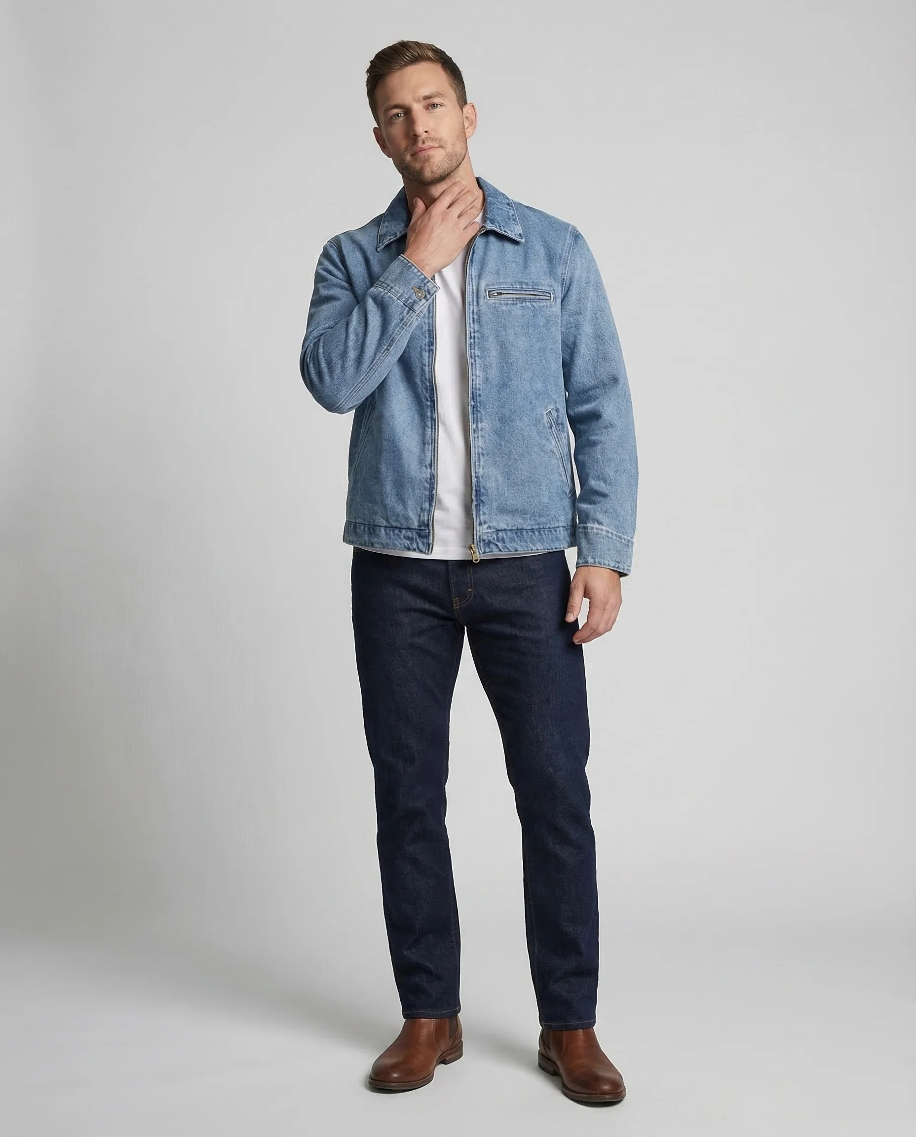 Unisex Jeansjacke Weit Reißverschluss