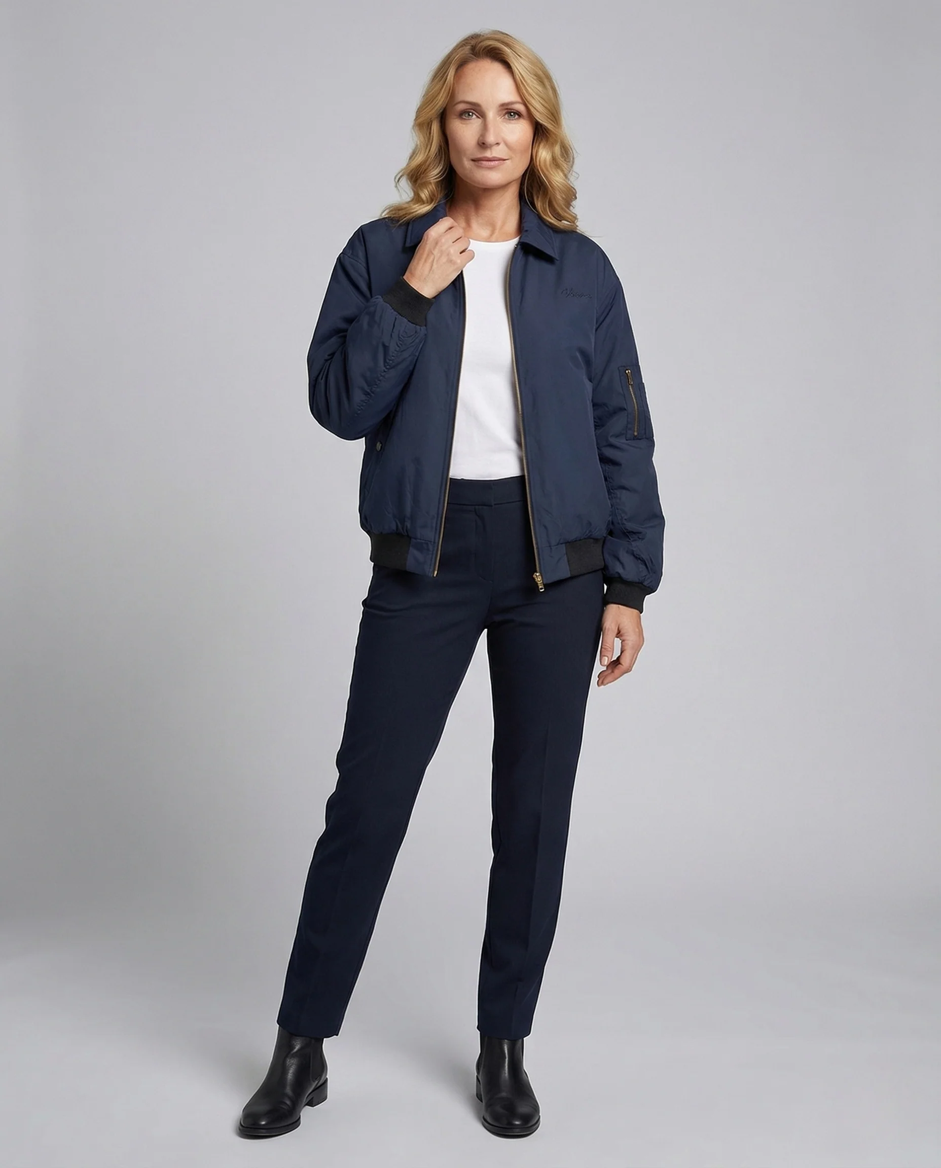 Unisex Bomberjacke leicht mit Ärmeltasche und Rippbund